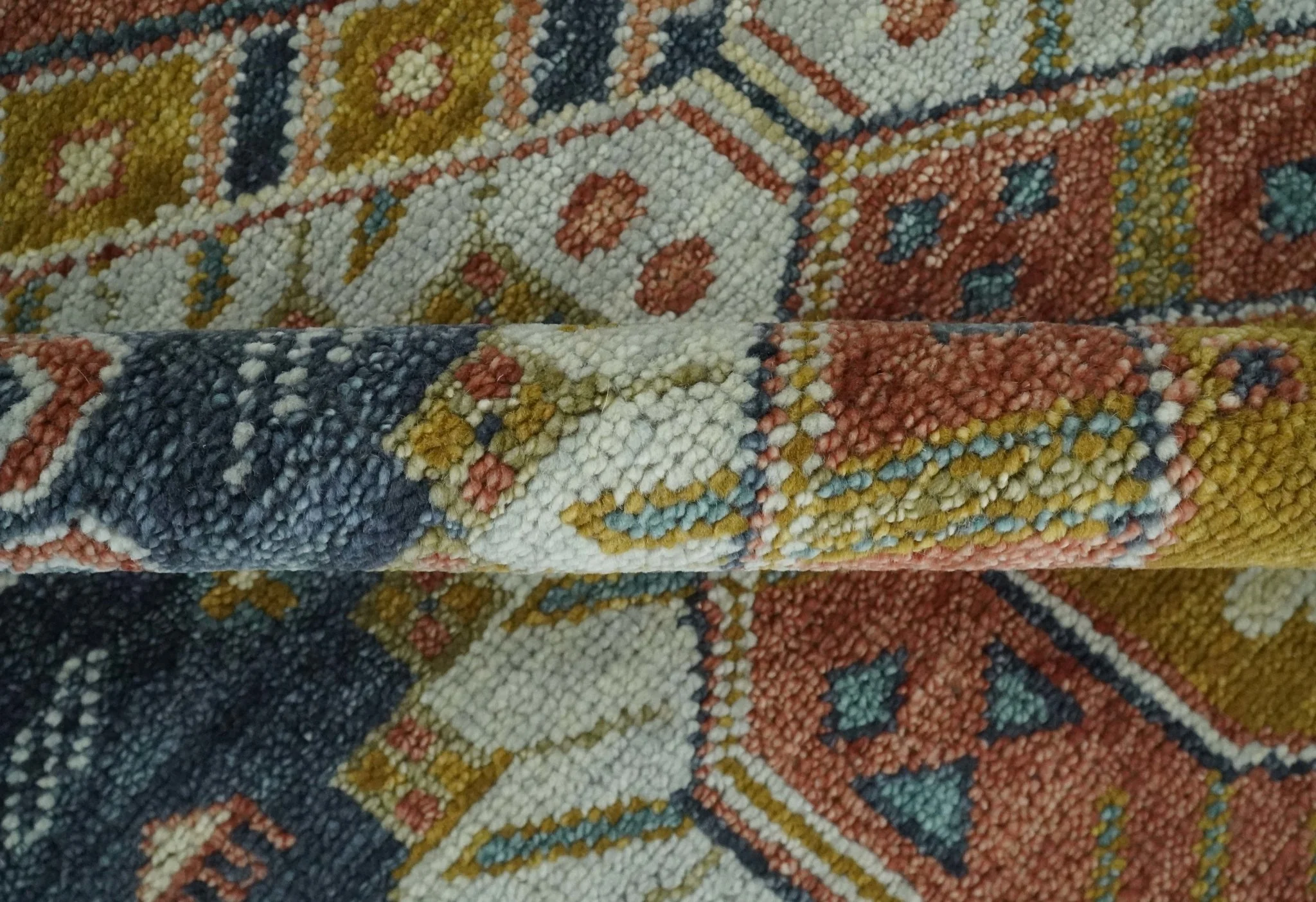 Rust, Gold and Gray Traditional Hand knotted Custom Made wool Area Rug - Image 5