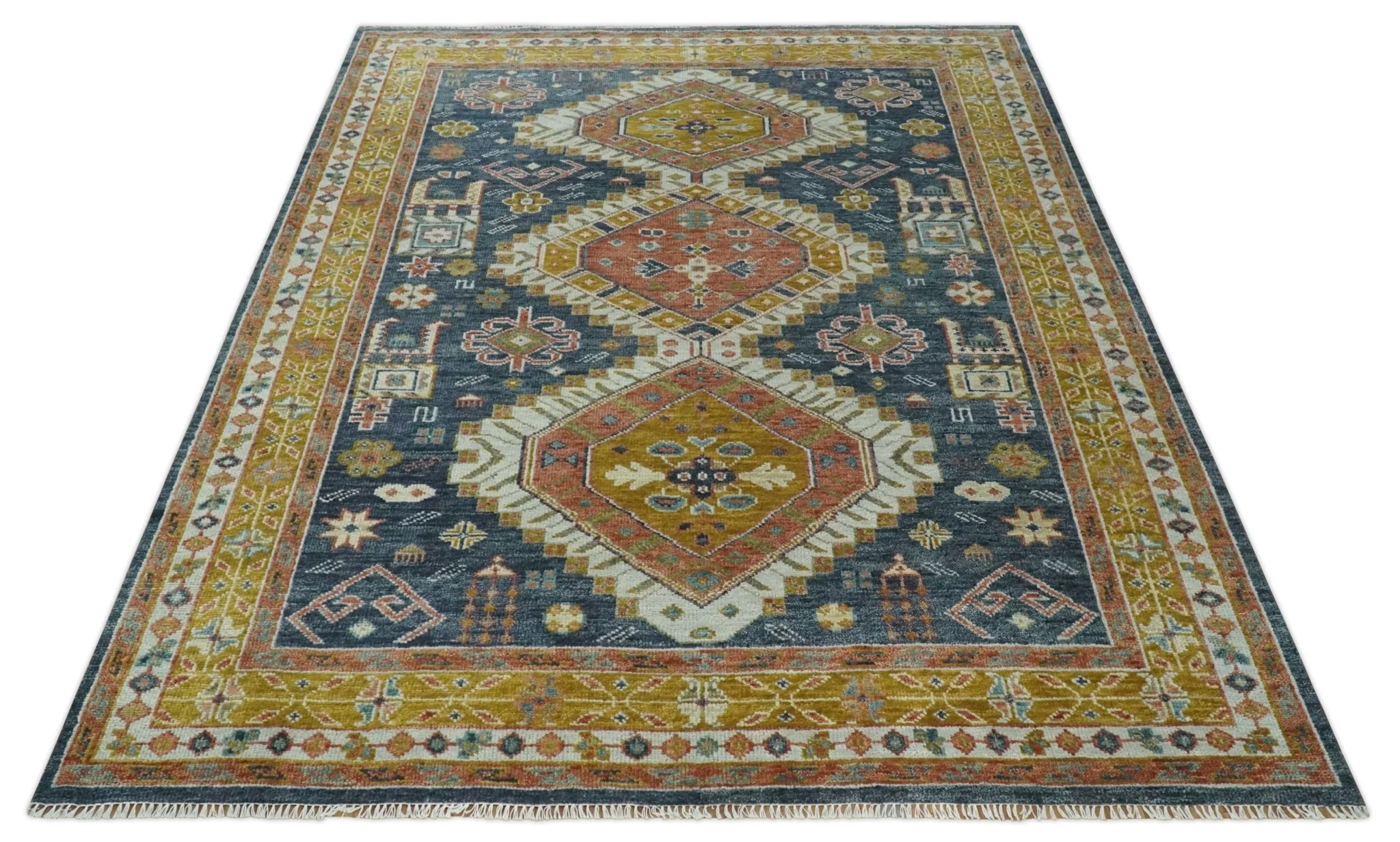 Rust, Gold and Gray Traditional Hand knotted Custom Made wool Area Rug - Image 6