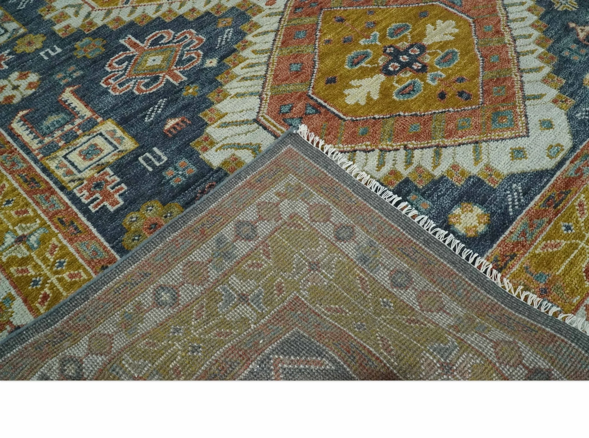 Rust, Gold and Gray Traditional Hand knotted Custom Made wool Area Rug - Image 7