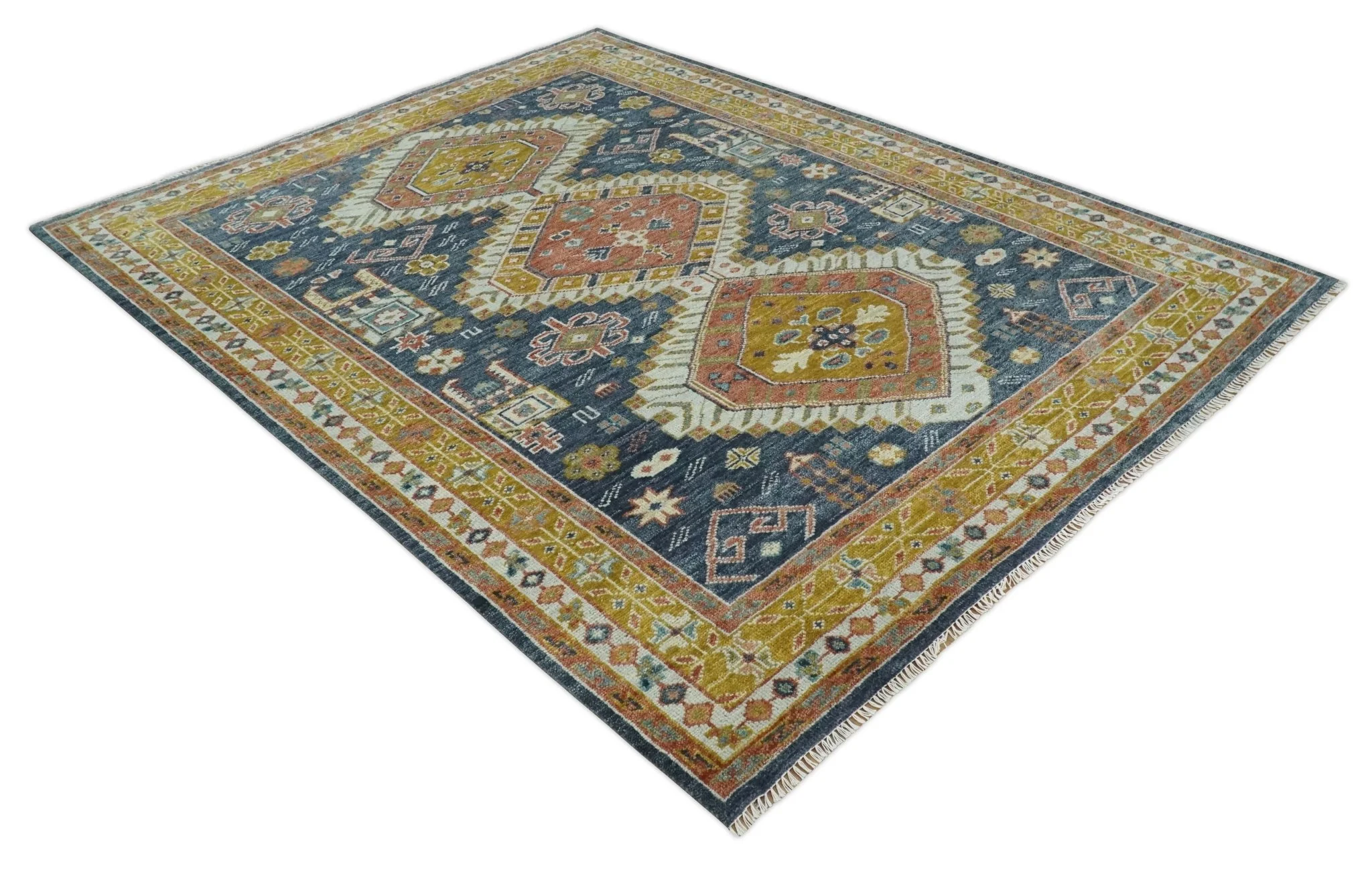 Rust, Gold and Gray Traditional Hand knotted Custom Made wool Area Rug - Image 8