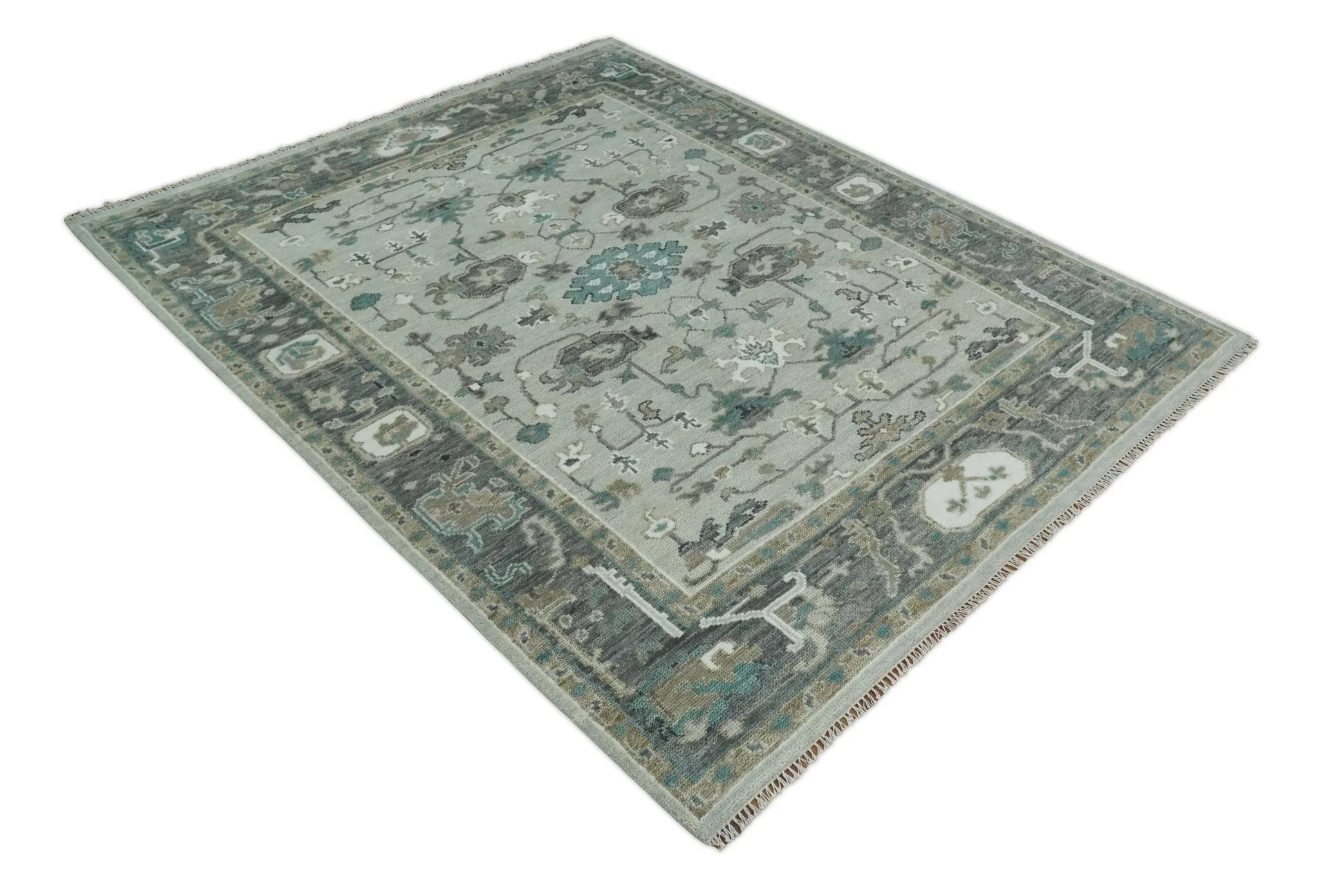 Silver, Gray and Brown Traditional Oriental Oushak Hand Knotted Multi Size wool Area Rug - Image 10