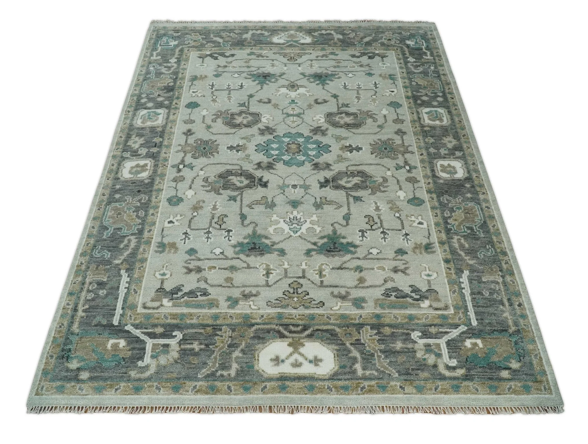 Silver, Gray and Brown Traditional Oriental Oushak Hand Knotted Multi Size wool Area Rug - Image 11