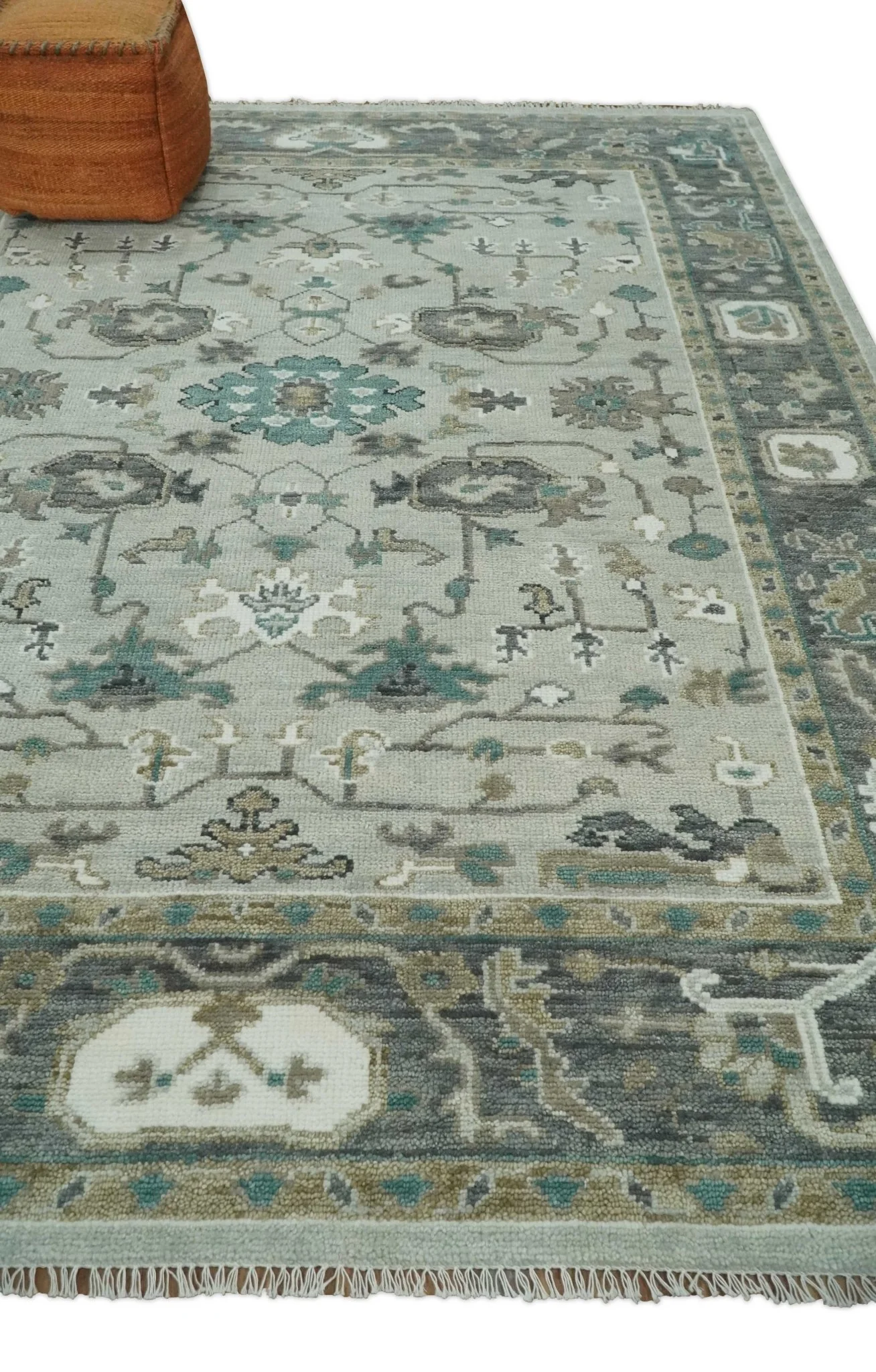 Silver, Gray and Brown Traditional Oriental Oushak Hand Knotted Multi Size wool Area Rug - Image 4