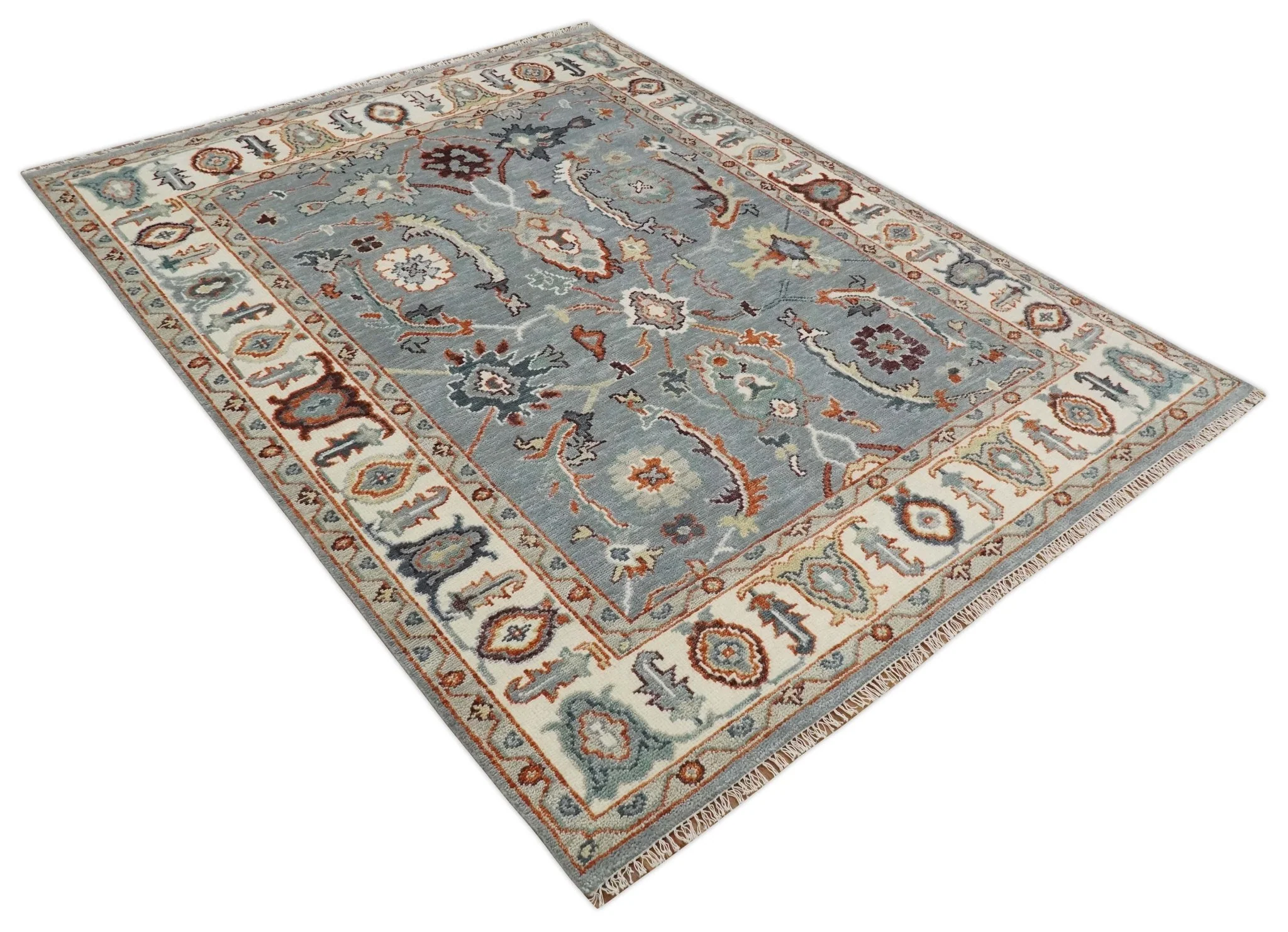 Hand Knotted Gray and Ivory Traditional Oriental Oushak Custom Made Wool Area Rug - Image 11