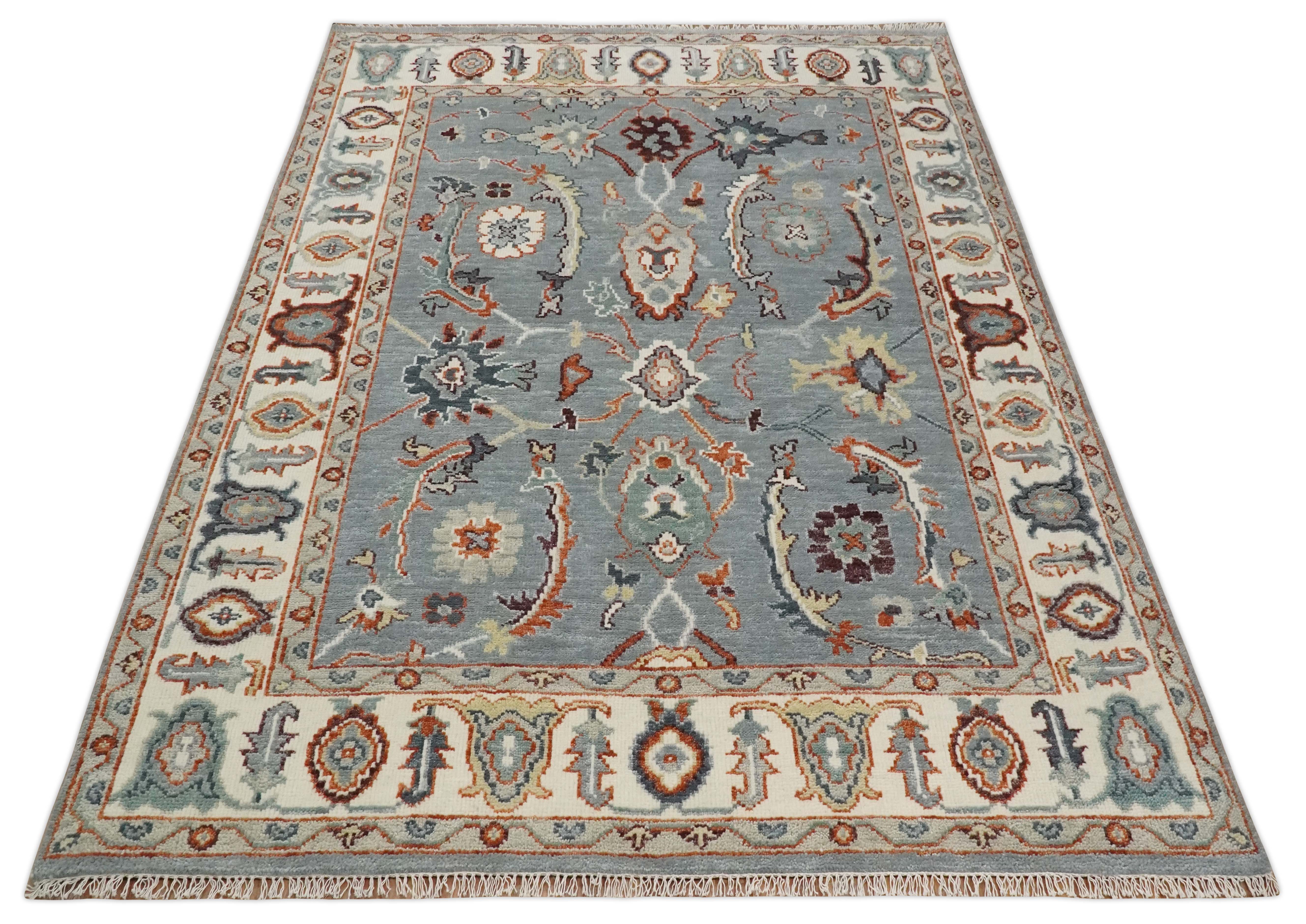 Hand Knotted Gray and Ivory Traditional Oriental Oushak Custom Made Wool Area Rug - Image 12