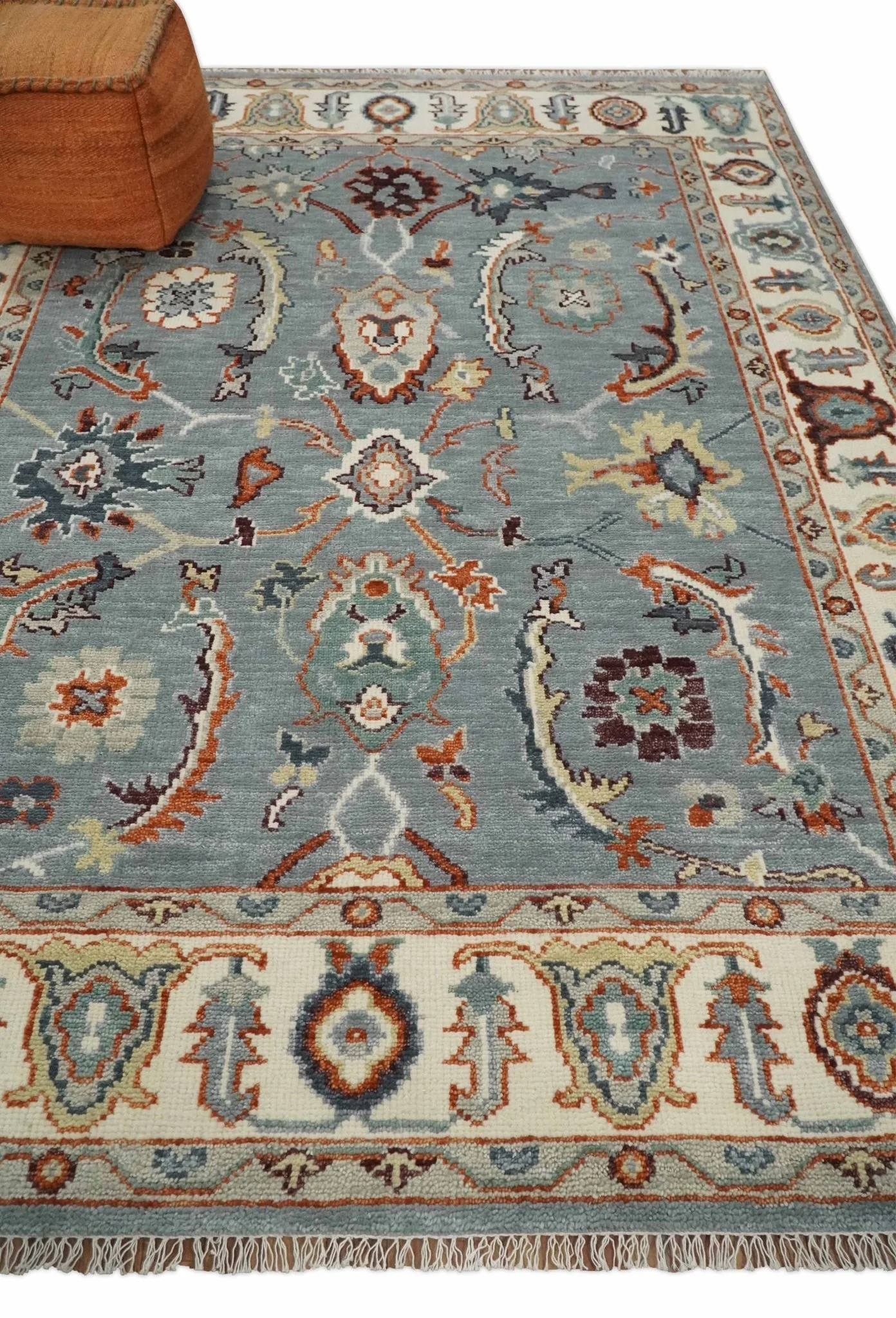 Hand Knotted Gray and Ivory Traditional Oriental Oushak Custom Made Wool Area Rug - Image 3