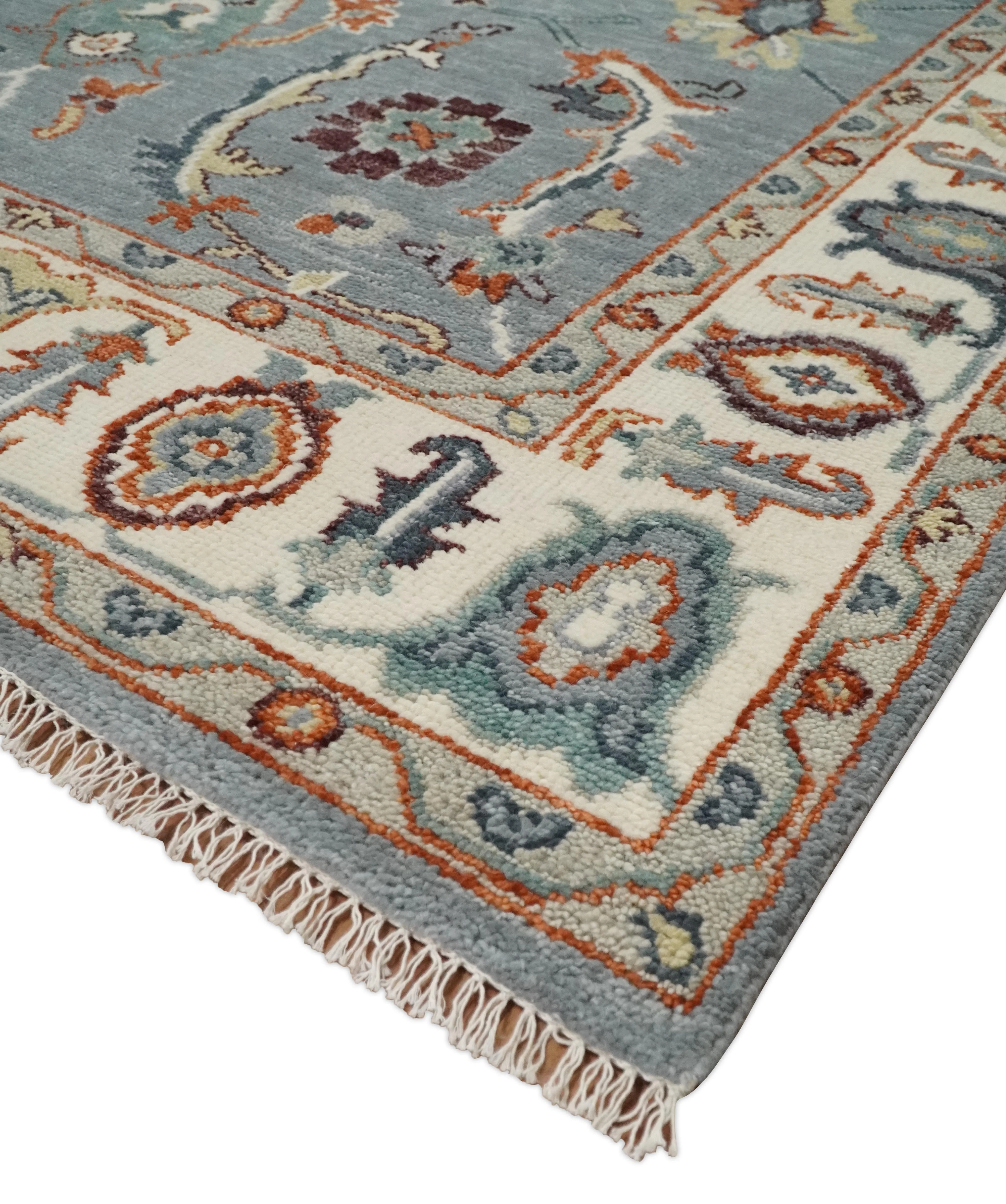 Hand Knotted Gray and Ivory Traditional Oriental Oushak Custom Made Wool Area Rug - Image 5
