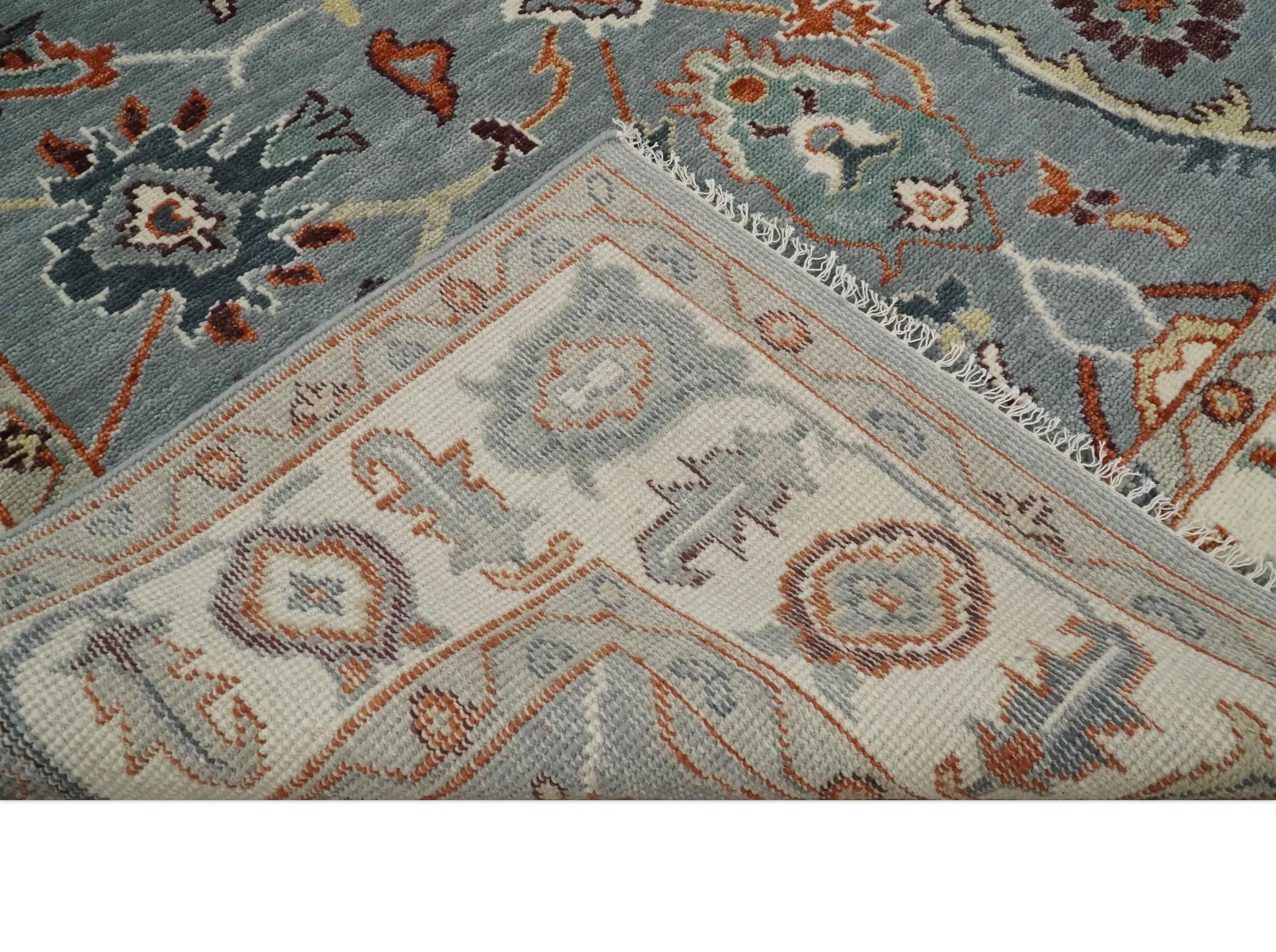 Hand Knotted Gray and Ivory Traditional Oriental Oushak Custom Made Wool Area Rug - Image 7