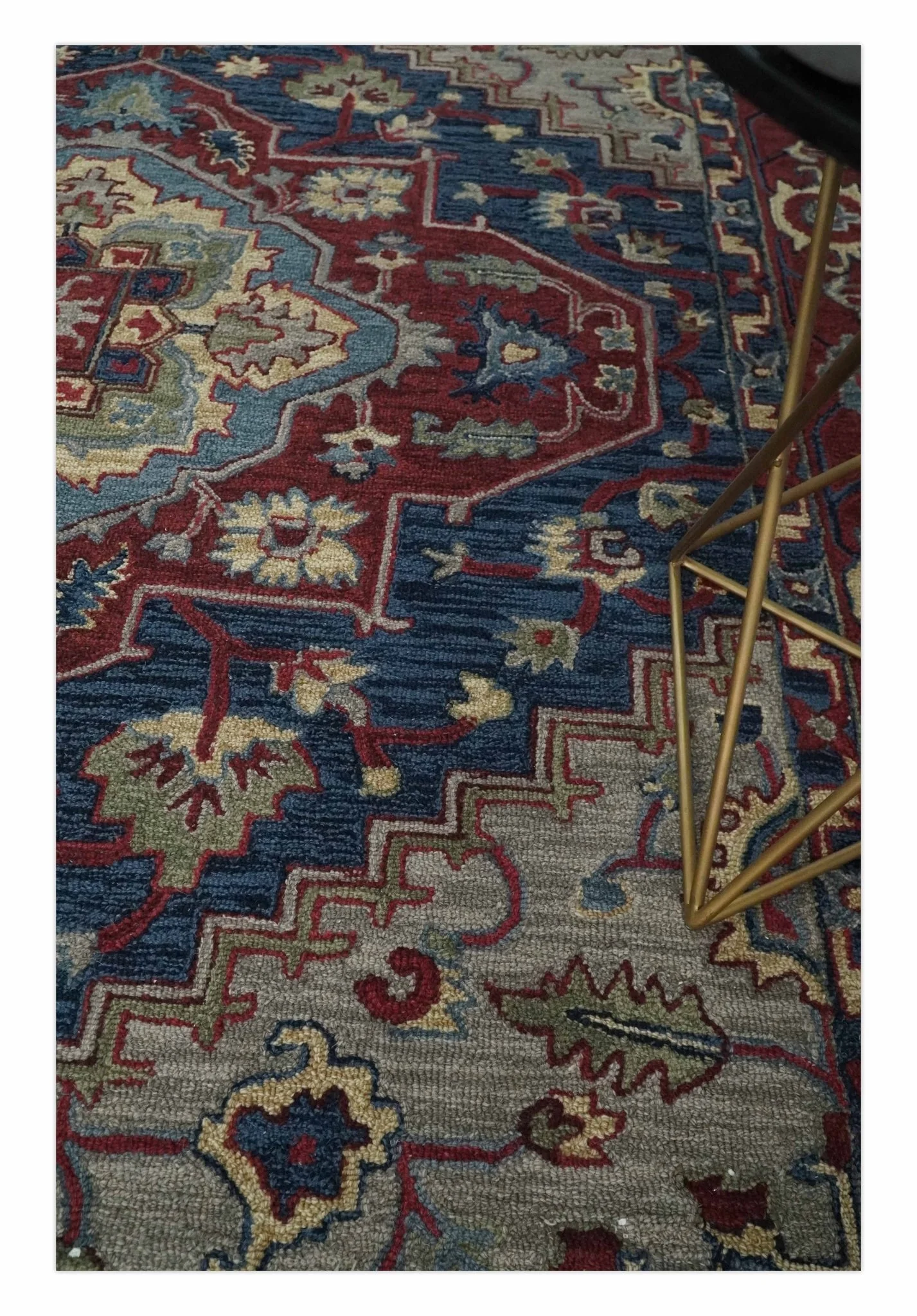 Red and Blue Hand Tufted Traditional Heriz Serapi Medallion Multi Size wool Area Rug - Image 2