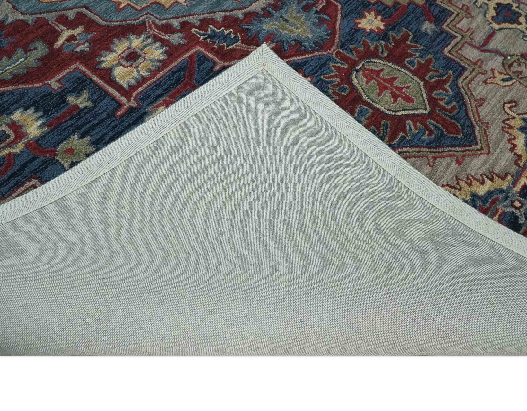 Red and Blue Hand Tufted Traditional Heriz Serapi Medallion Multi Size wool Area Rug - Image 4