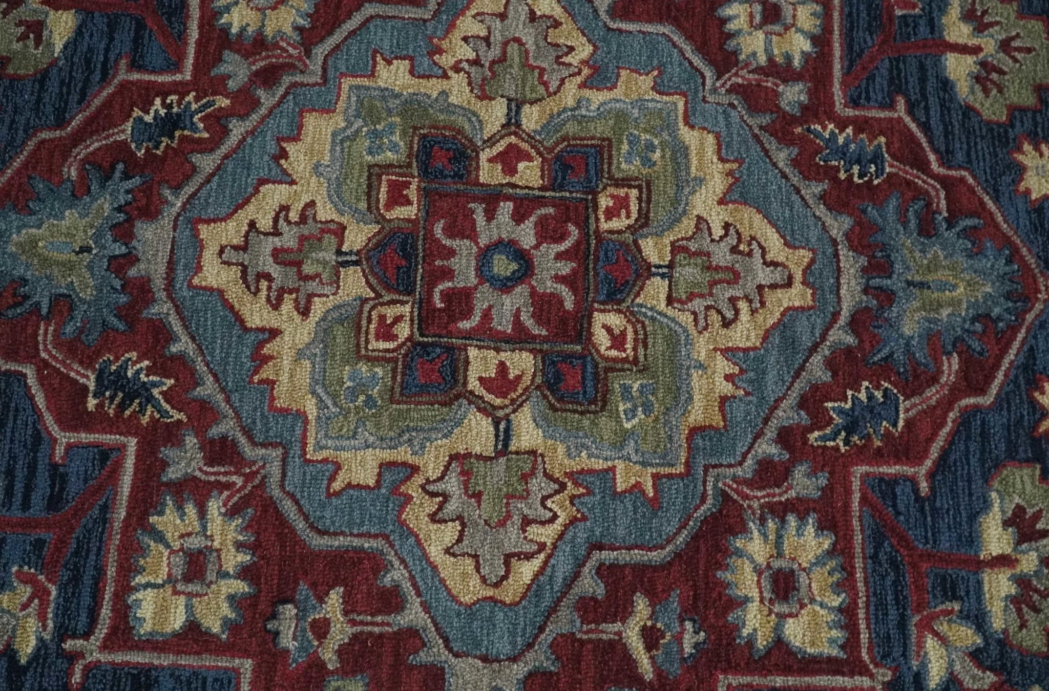 Red and Blue Hand Tufted Traditional Heriz Serapi Medallion Multi Size wool Area Rug - Image 7