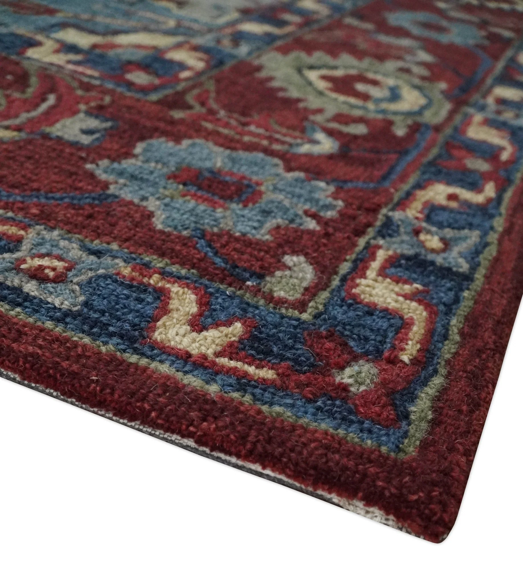 Red and Blue Hand Tufted Traditional Heriz Serapi Medallion Multi Size wool Area Rug - Image 9
