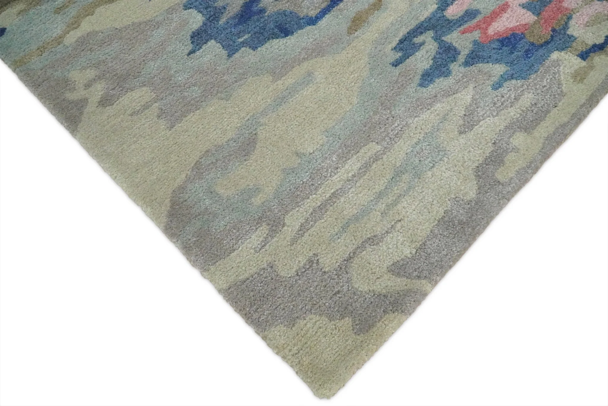 5x8 Blue and Silver Abstract Handmade Wool and Art Silk Area Rug - Image 3