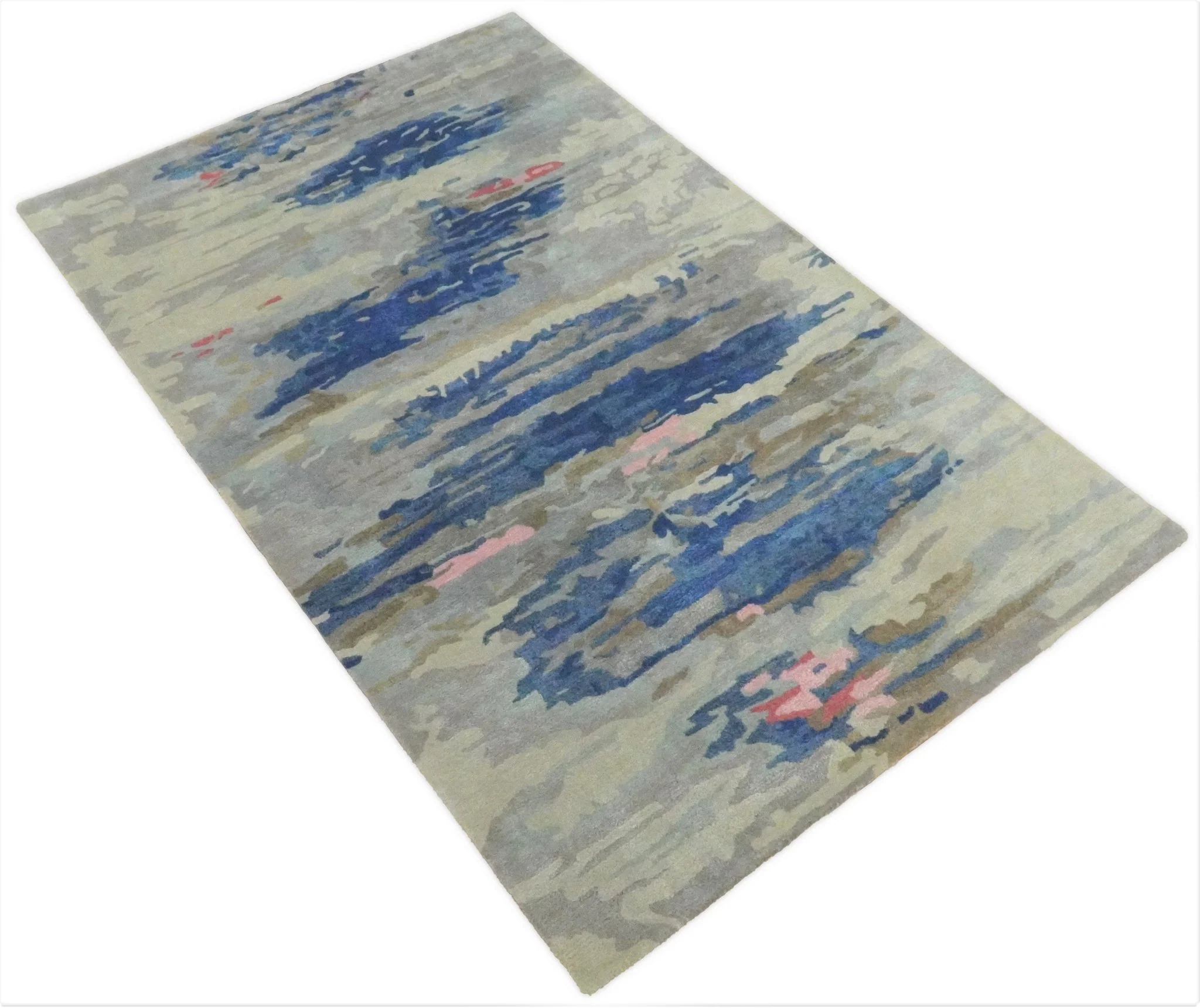 5x8 Blue and Silver Abstract Handmade Wool and Art Silk Area Rug - Image 4
