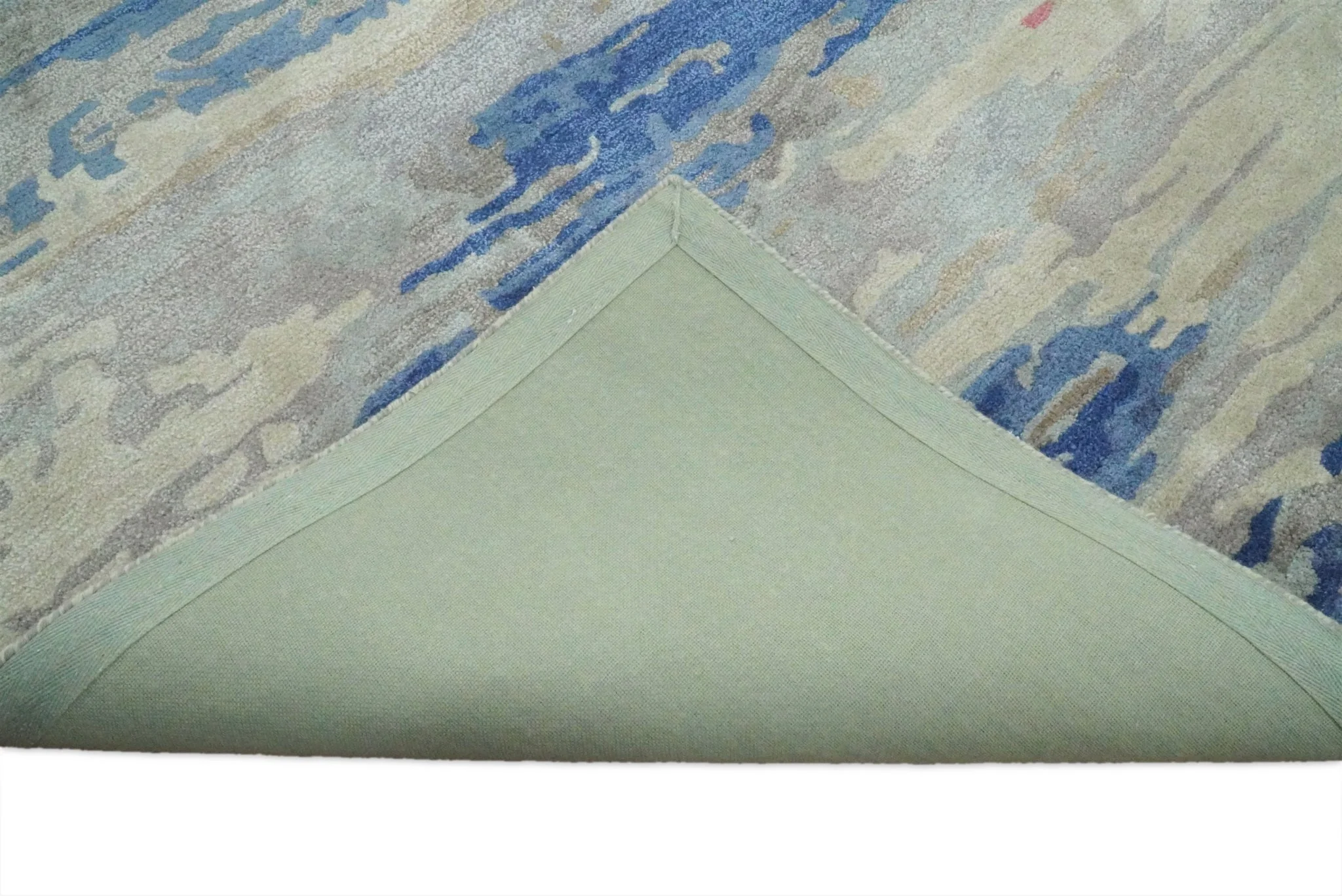 5x8 Blue and Silver Abstract Handmade Wool and Art Silk Area Rug - Image 5