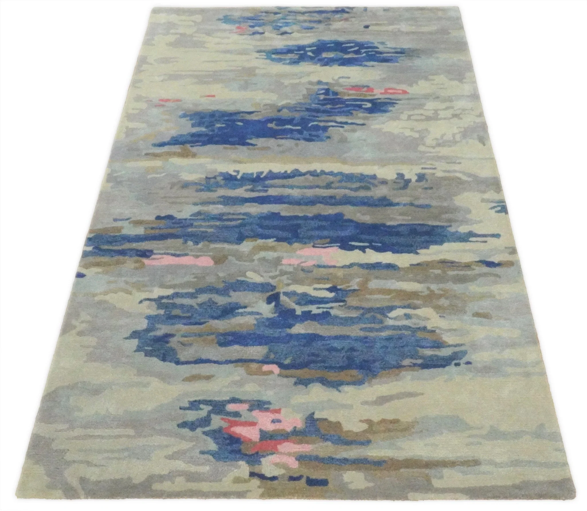 5x8 Blue and Silver Abstract Handmade Wool and Art Silk Area Rug - Image 7