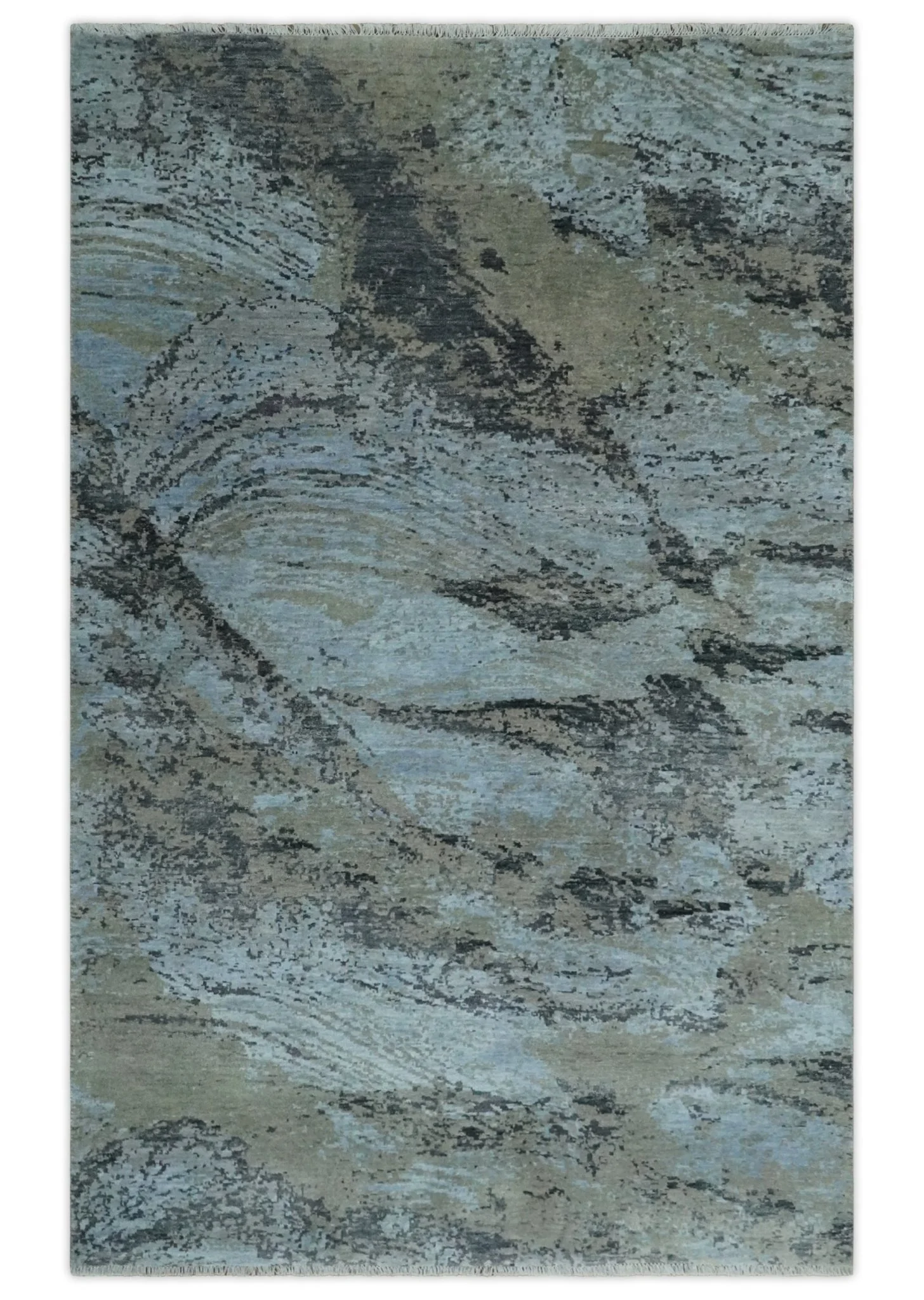 5x8 and 6x9 Aqua, Silver, Charcoal and Brown Modern Abstract Handmade Wool Area Rug - Image 11