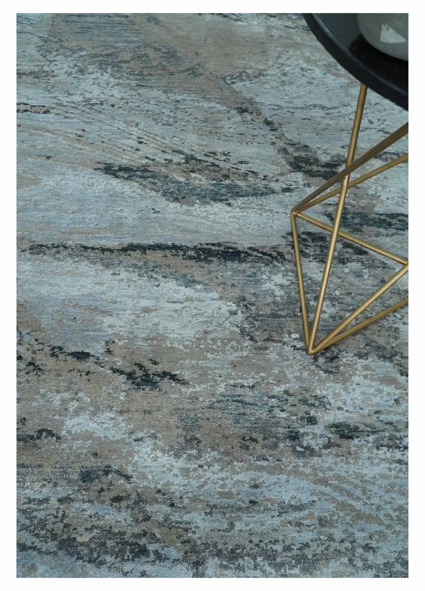 5x8 and 6x9 Aqua, Silver, Charcoal and Brown Modern Abstract Handmade Wool Area Rug - Image 2