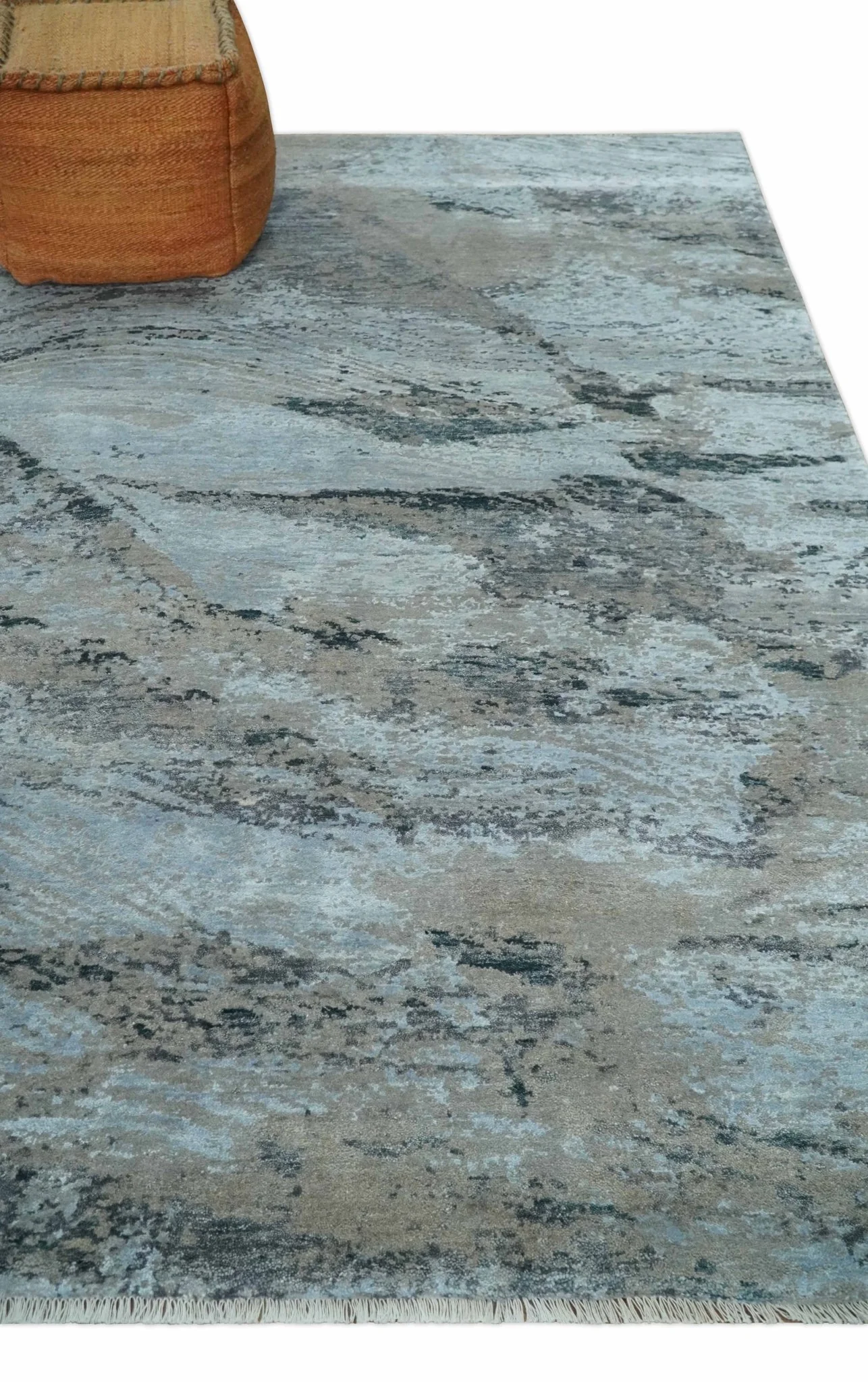 5x8 and 6x9 Aqua, Silver, Charcoal and Brown Modern Abstract Handmade Wool Area Rug - Image 3