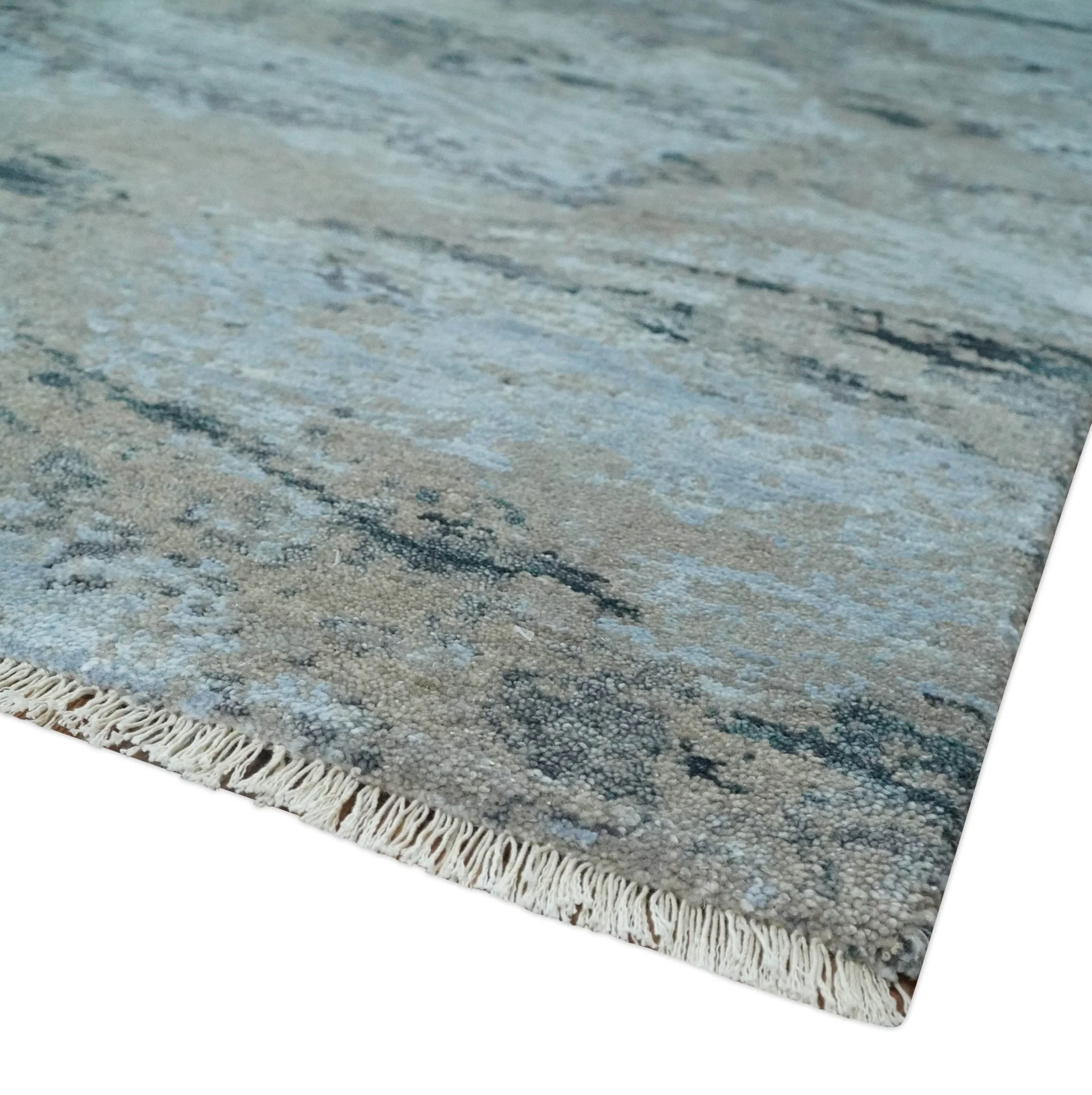 5x8 and 6x9 Aqua, Silver, Charcoal and Brown Modern Abstract Handmade Wool Area Rug - Image 5