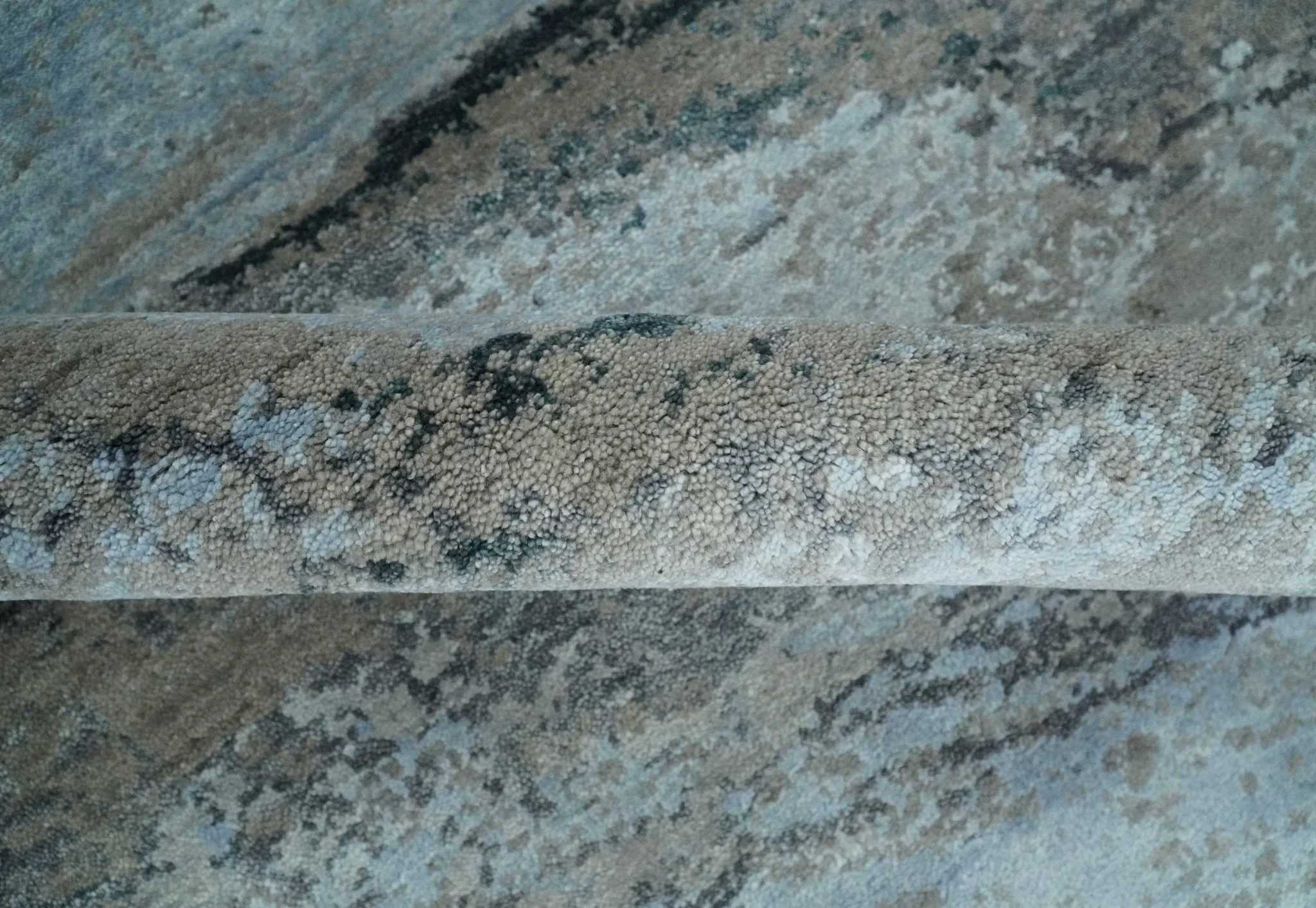 5x8 and 6x9 Aqua, Silver, Charcoal and Brown Modern Abstract Handmade Wool Area Rug - Image 6