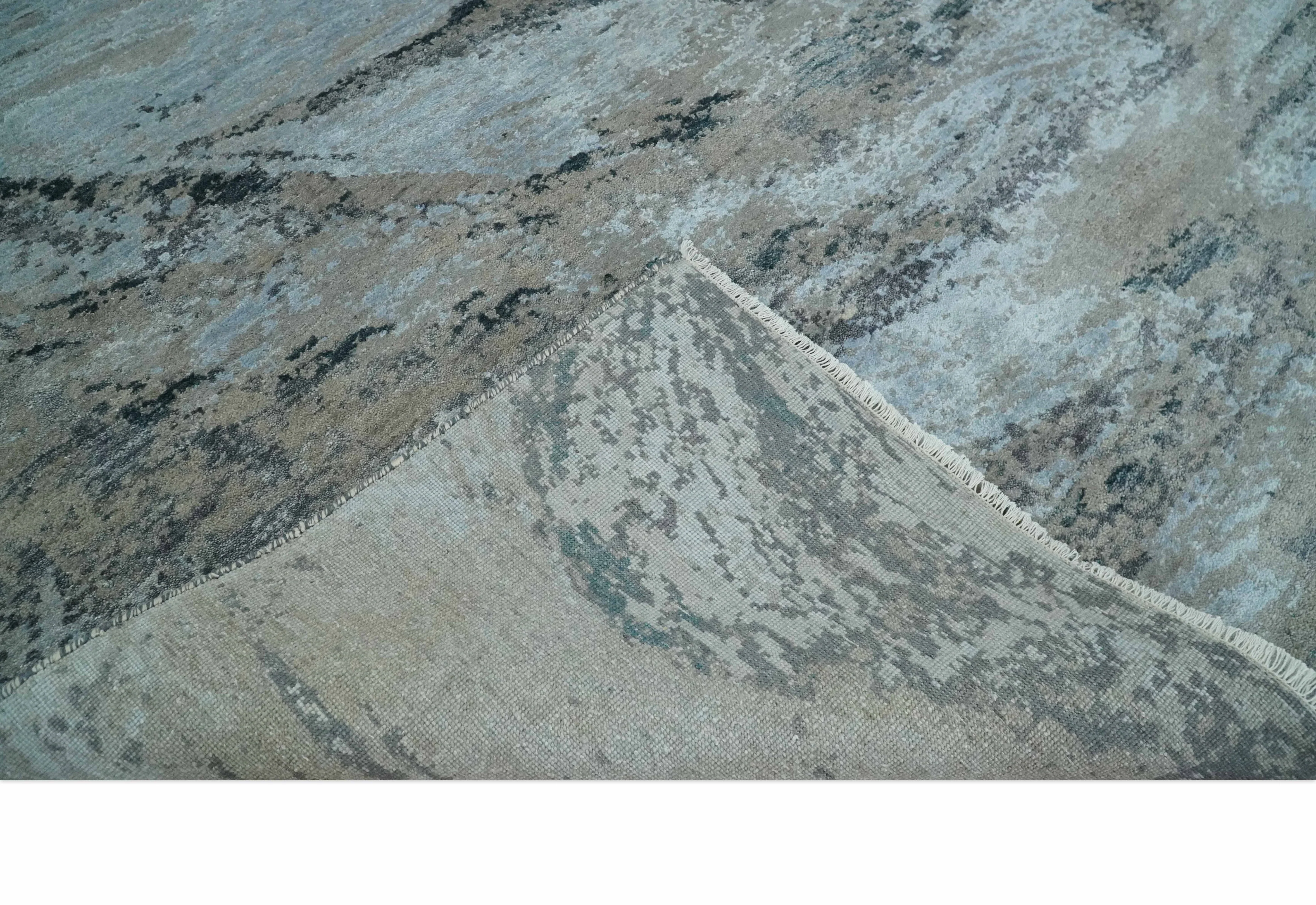 5x8 and 6x9 Aqua, Silver, Charcoal and Brown Modern Abstract Handmade Wool Area Rug - Image 7