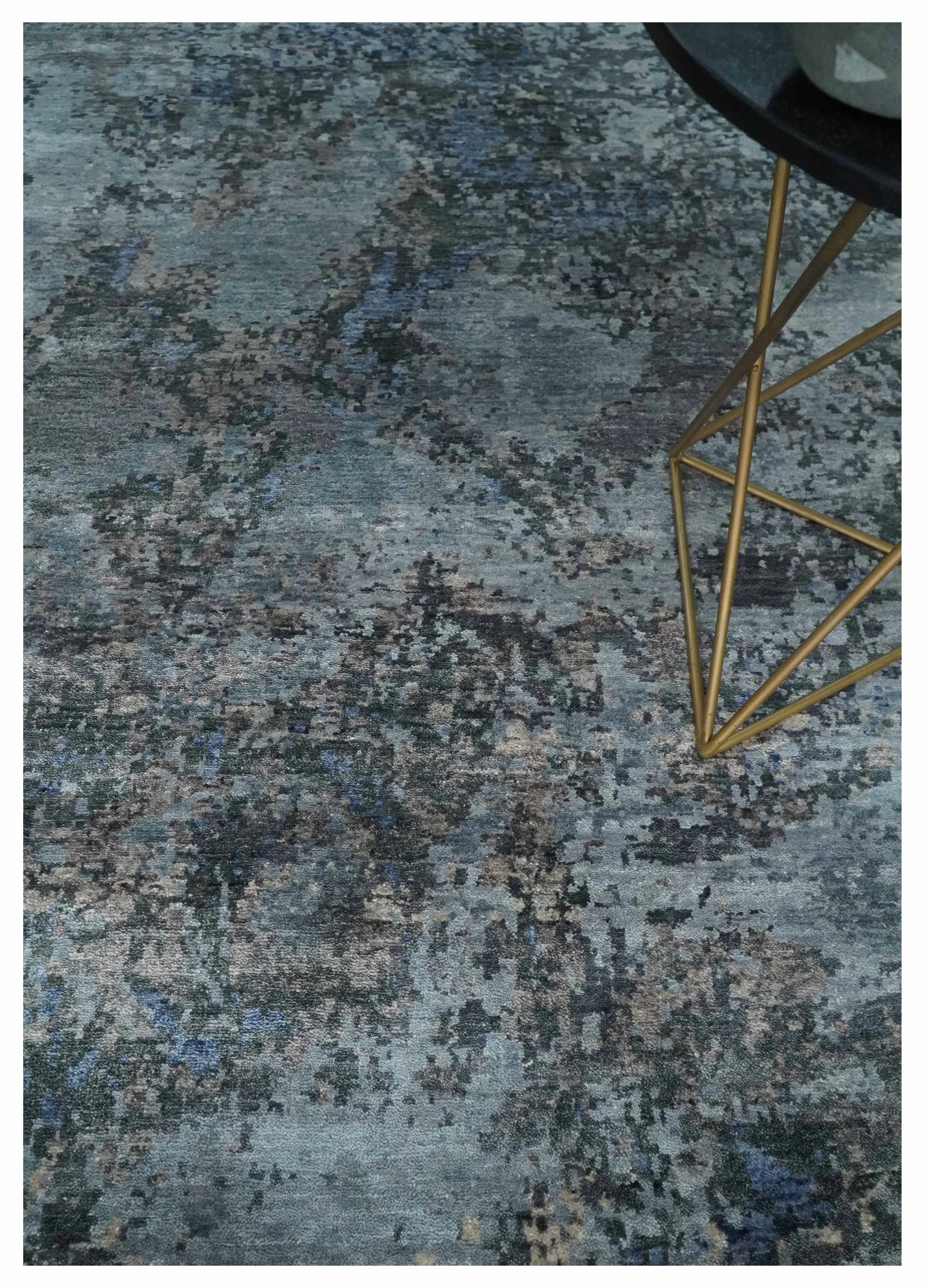 5x8 and 6x9 Silver, Charcoal and Blue Modern Abstract Handmade Wool Area Rug - Image 2