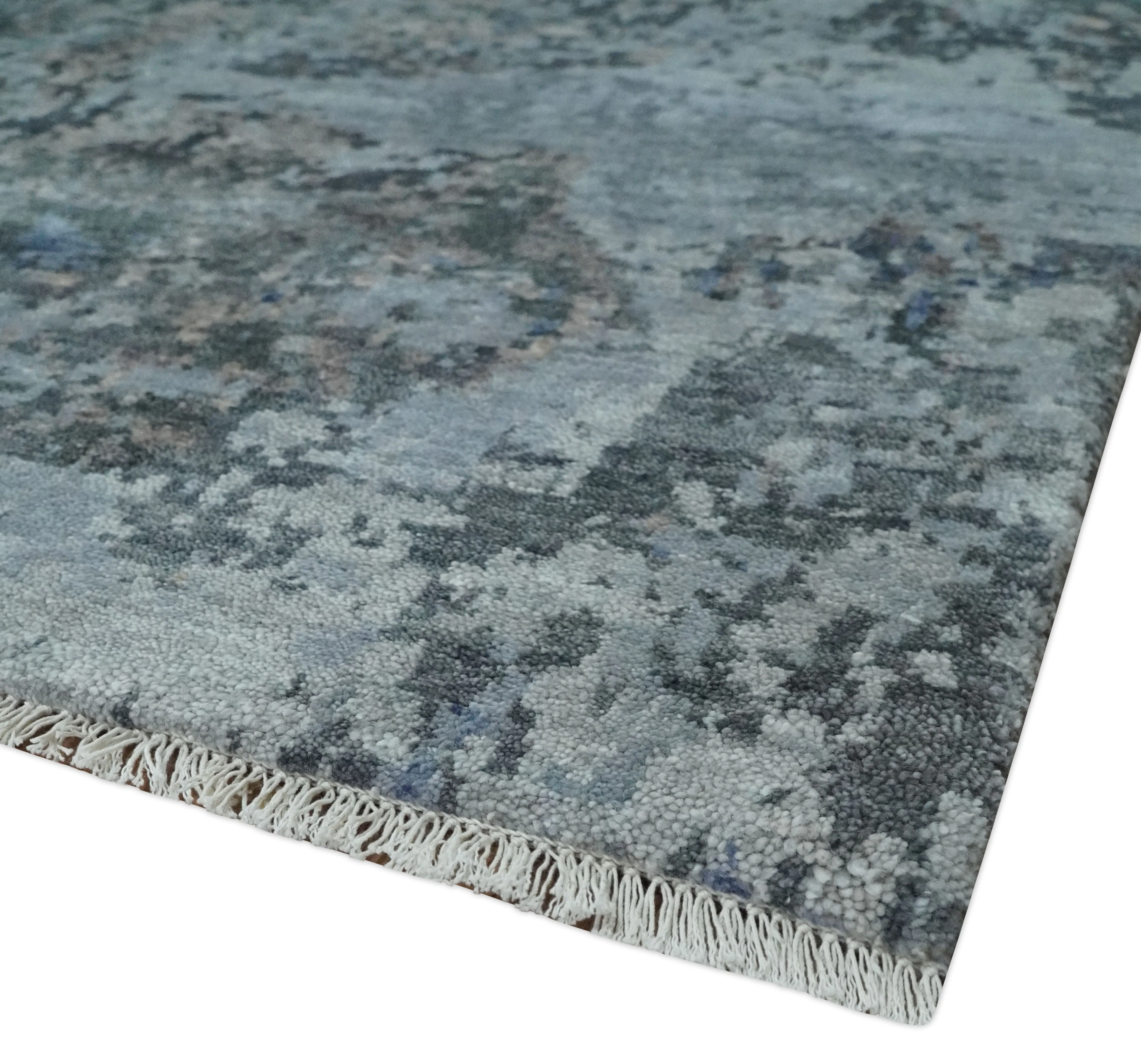5x8 and 6x9 Silver, Charcoal and Blue Modern Abstract Handmade Wool Area Rug - Image 5
