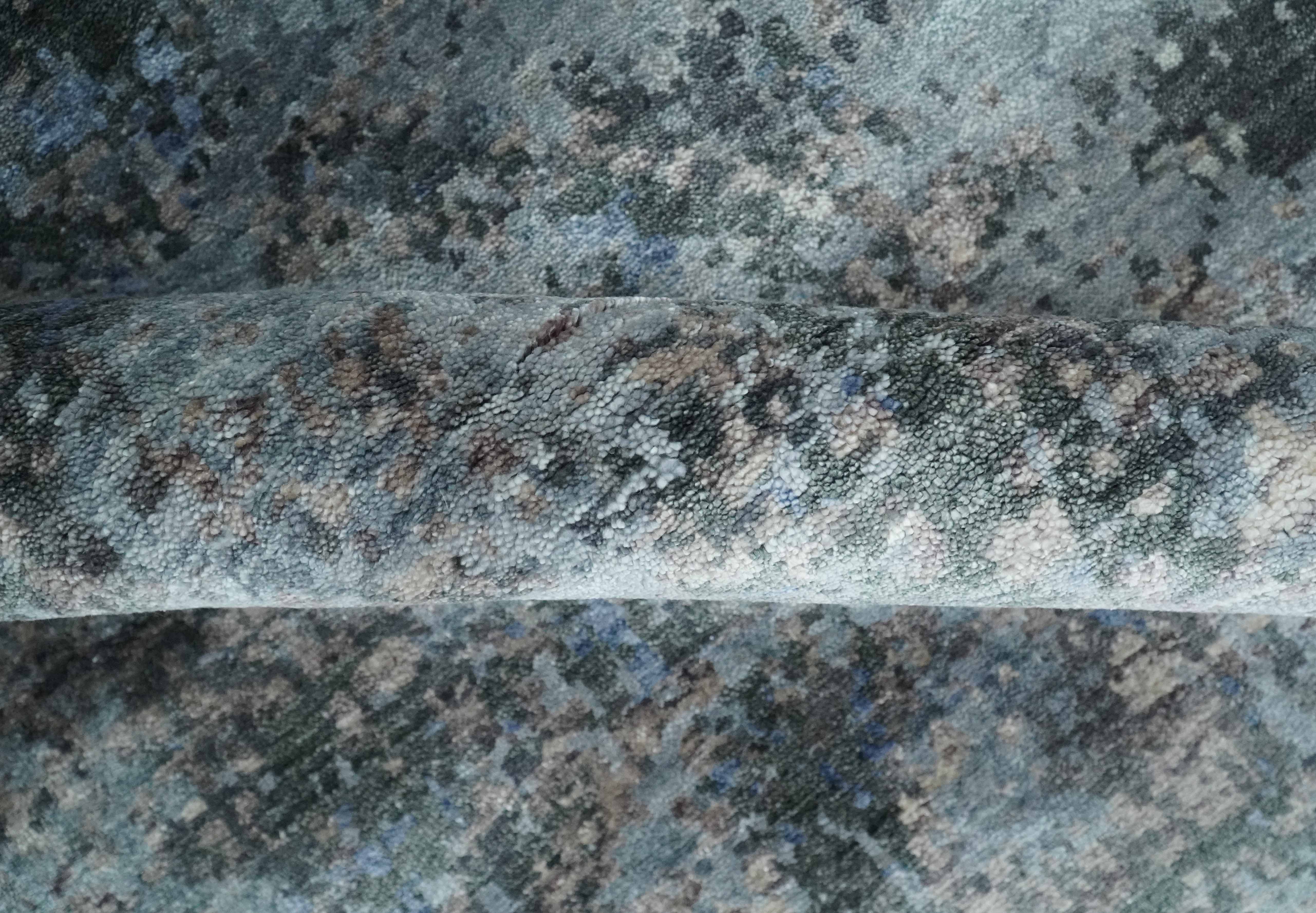 5x8 and 6x9 Silver, Charcoal and Blue Modern Abstract Handmade Wool Area Rug - Image 6
