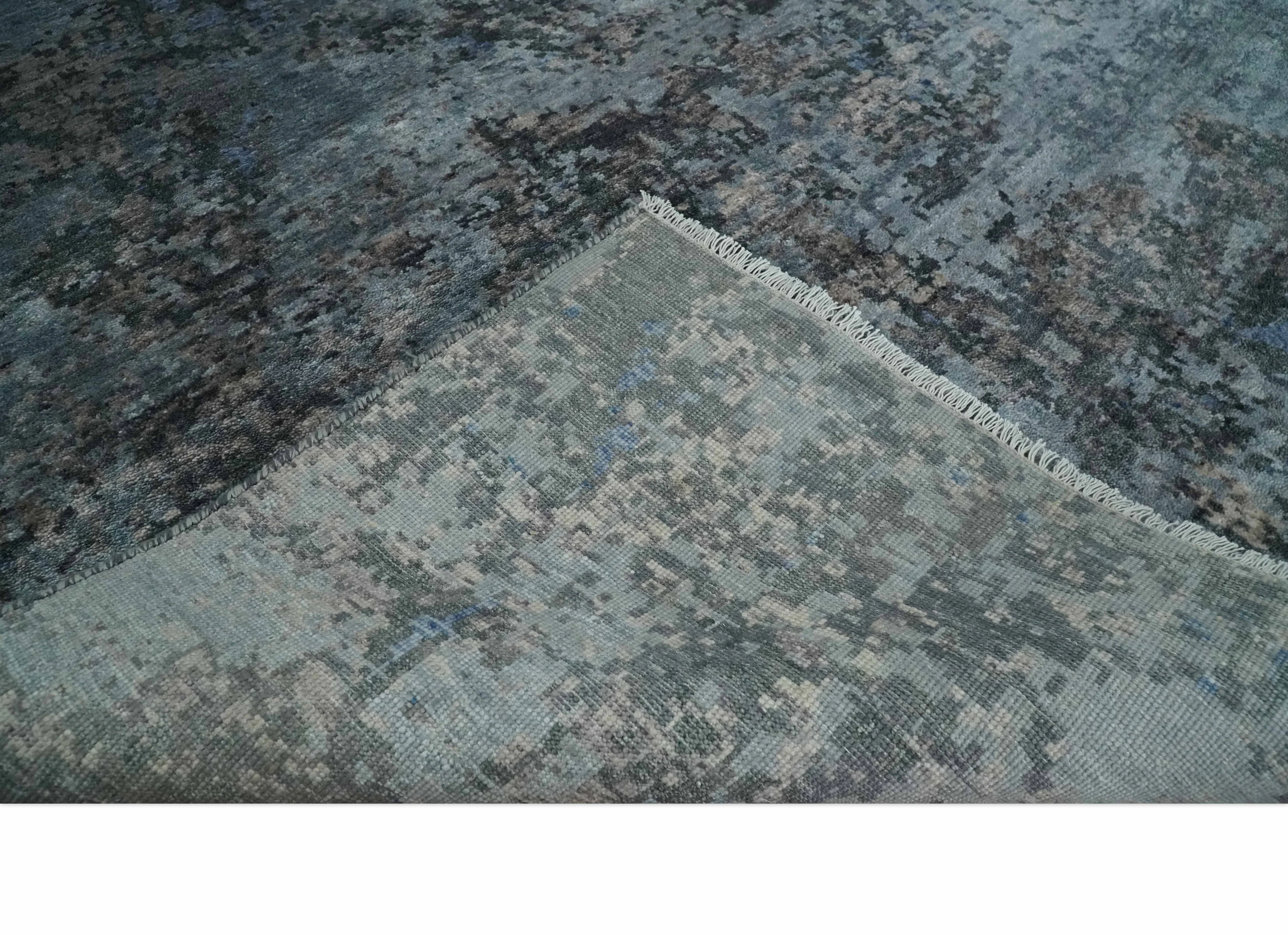 5x8 and 6x9 Silver, Charcoal and Blue Modern Abstract Handmade Wool Area Rug - Image 7