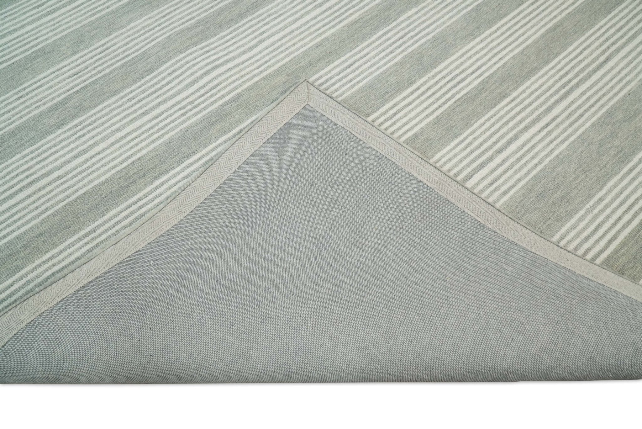 5x8 and 8x10 Hand Made Woolen Modern Grey and Ivory Area Rug | NAU001 - Image 7