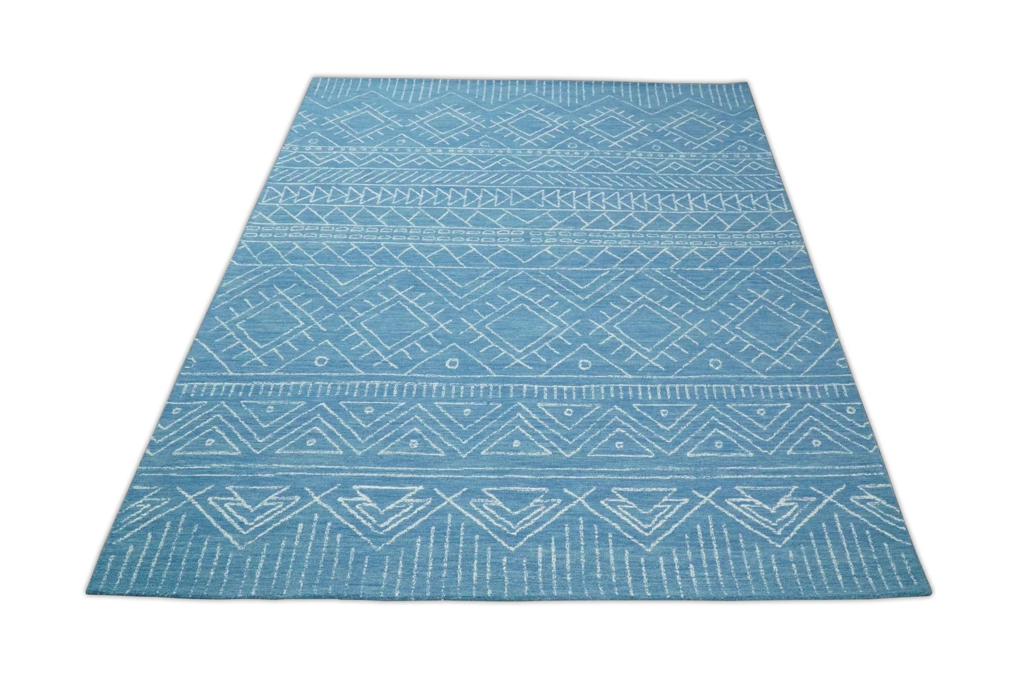 5x8 and 8x10 Hand Made Woolen Tribal Solid Blue Area Rug | AZT002 - Image 10