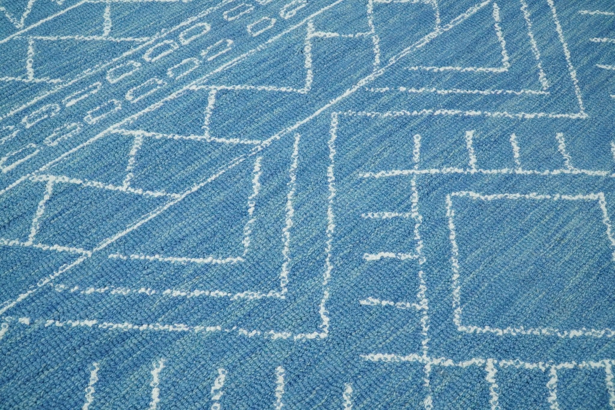 5x8 and 8x10 Hand Made Woolen Tribal Solid Blue Area Rug | AZT002 - Image 4