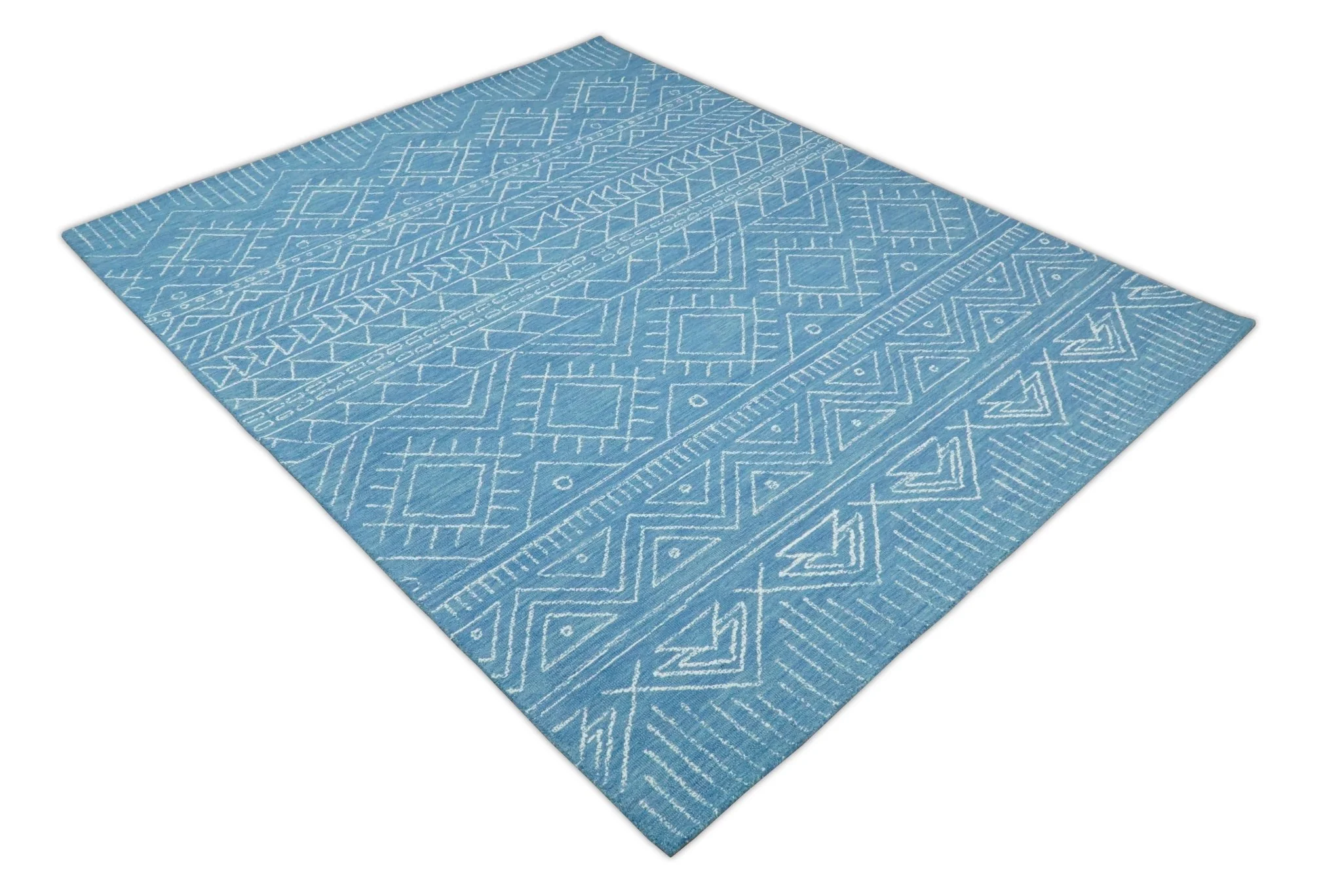 5x8 and 8x10 Hand Made Woolen Tribal Solid Blue Area Rug | AZT002 - Image 7