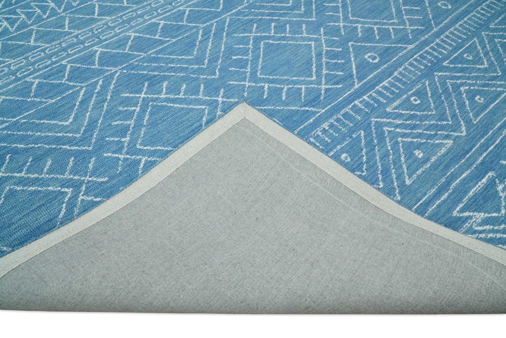 5x8 and 8x10 Hand Made Woolen Tribal Solid Blue Area Rug | AZT002 - Image 8
