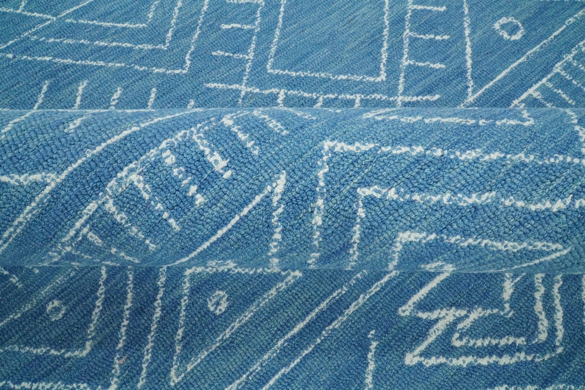 5x8 and 8x10 Hand Made Woolen Tribal Solid Blue Area Rug | AZT002 - Image 9