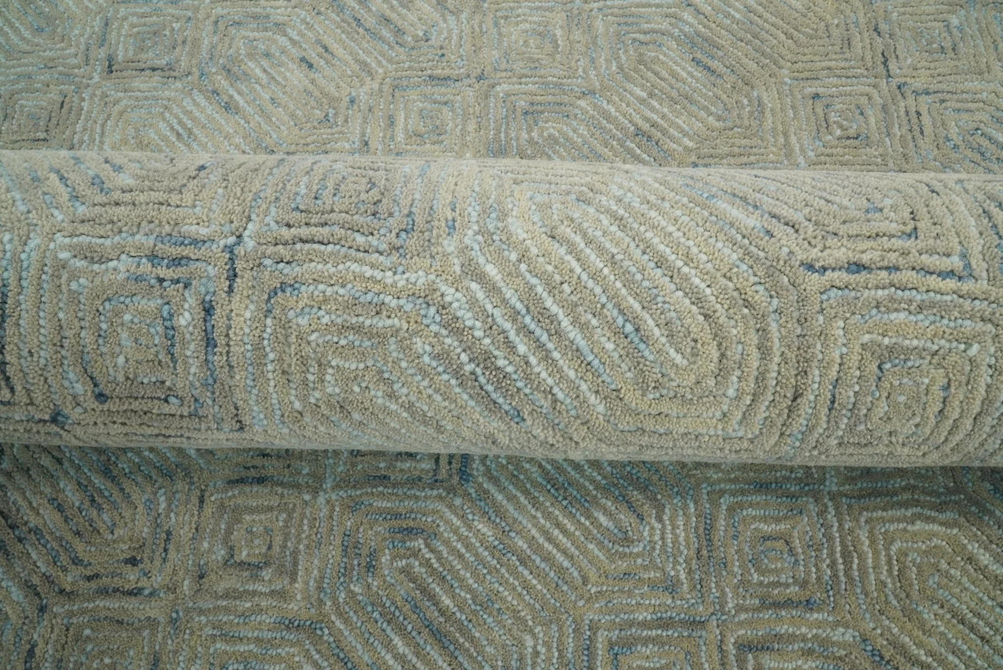 5x8 and 8x10 Hand Made Woolen Modern Camel and Blue Area Rug | EVE004 - Image 9