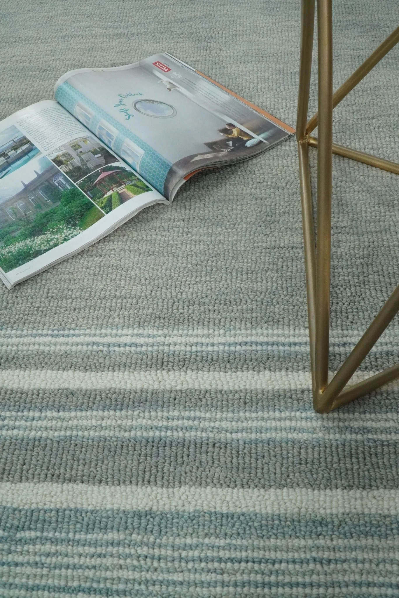 5x8 and 8x10 Hand Made Woolen Modern Stripes Ivory and Grey Area Rug | NAU003 - Image 2