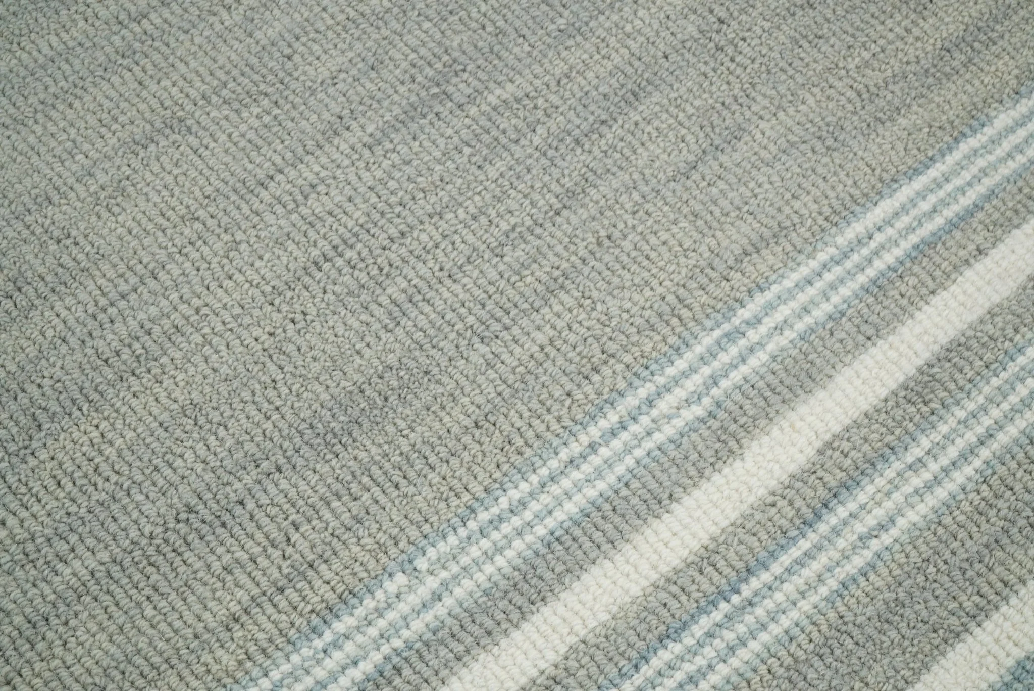 5x8 and 8x10 Hand Made Woolen Modern Stripes Ivory and Grey Area Rug | NAU003 - Image 3