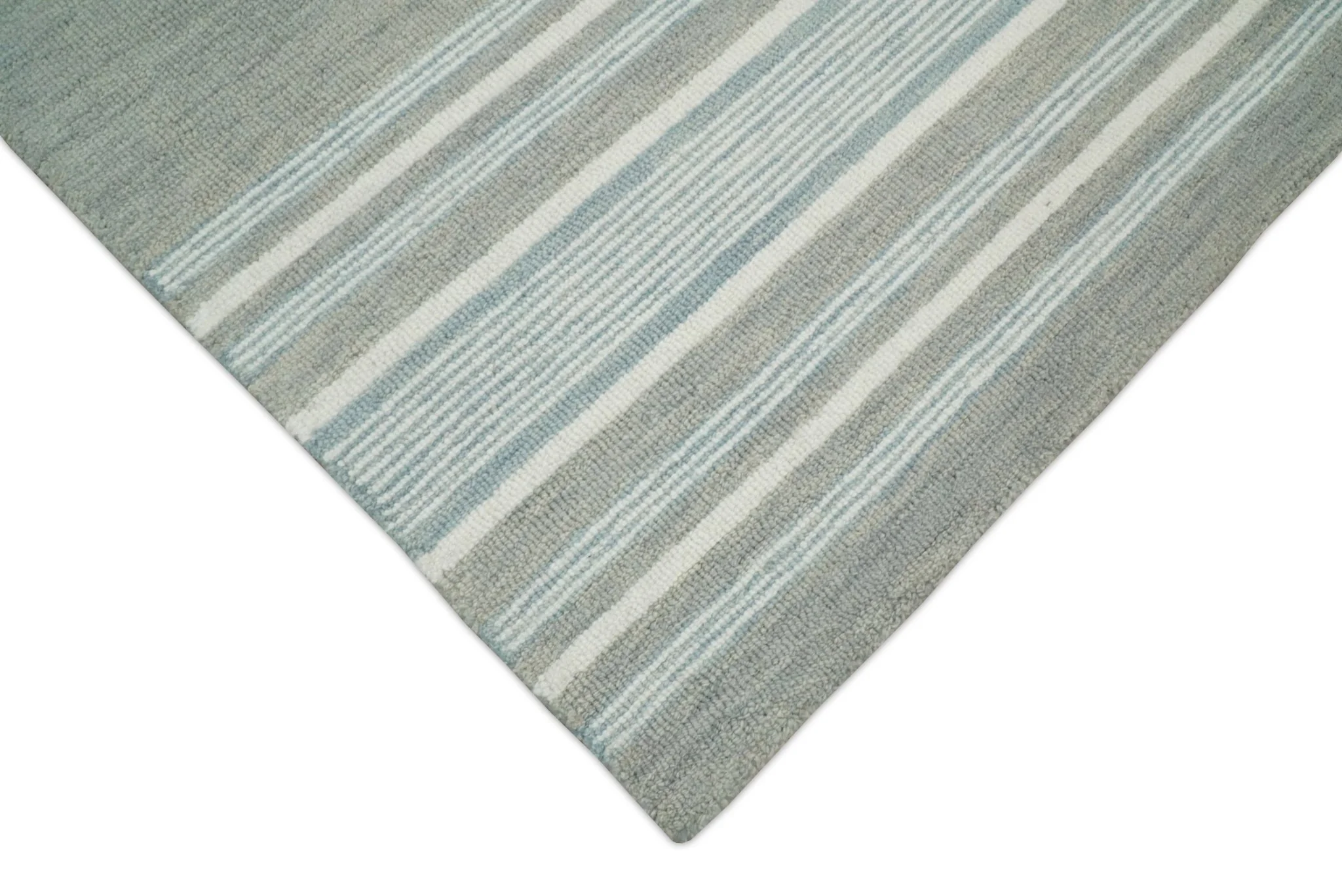 5x8 and 8x10 Hand Made Woolen Modern Stripes Ivory and Grey Area Rug | NAU003 - Image 4