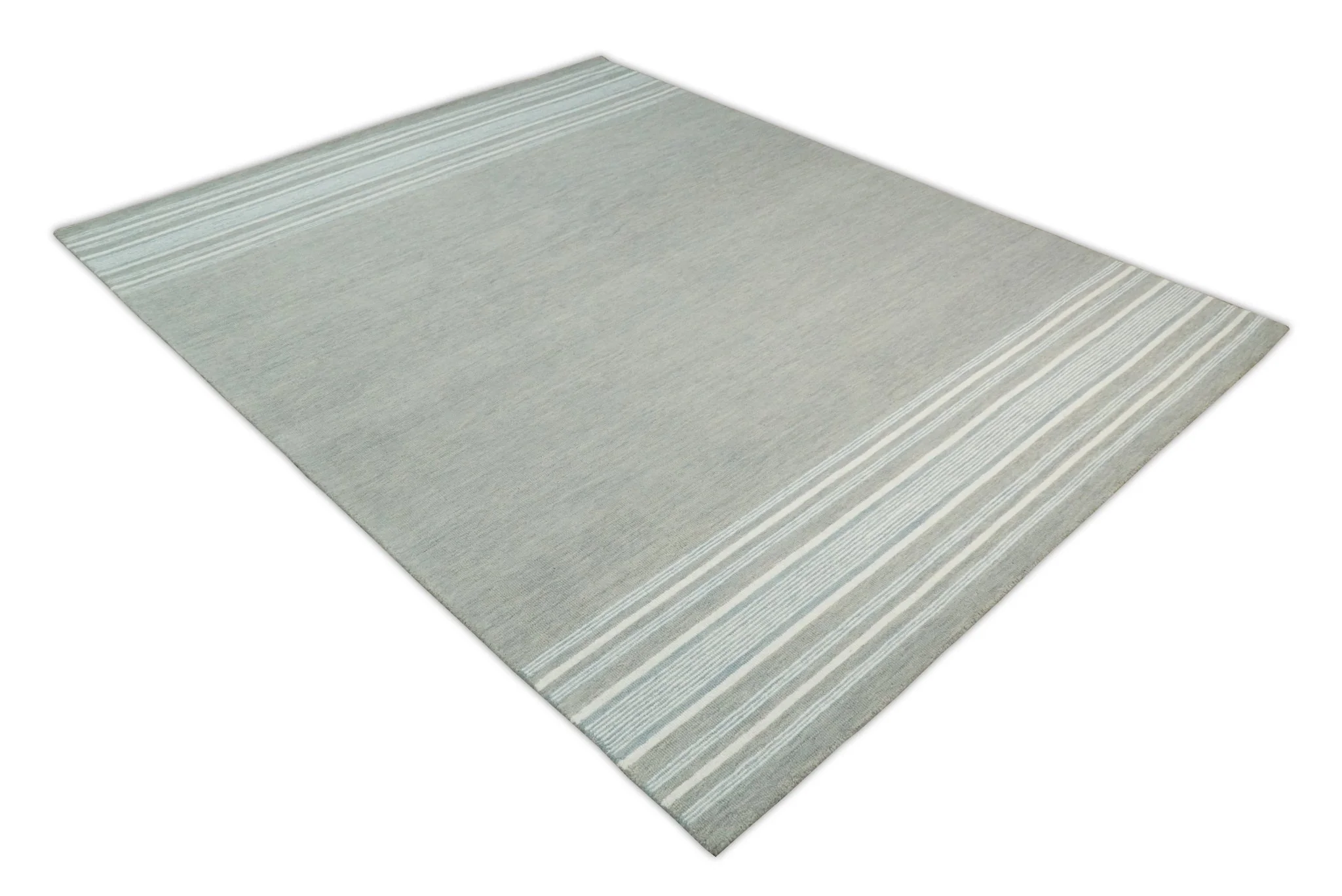 5x8 and 8x10 Hand Made Woolen Modern Stripes Ivory and Grey Area Rug | NAU003 - Image 6