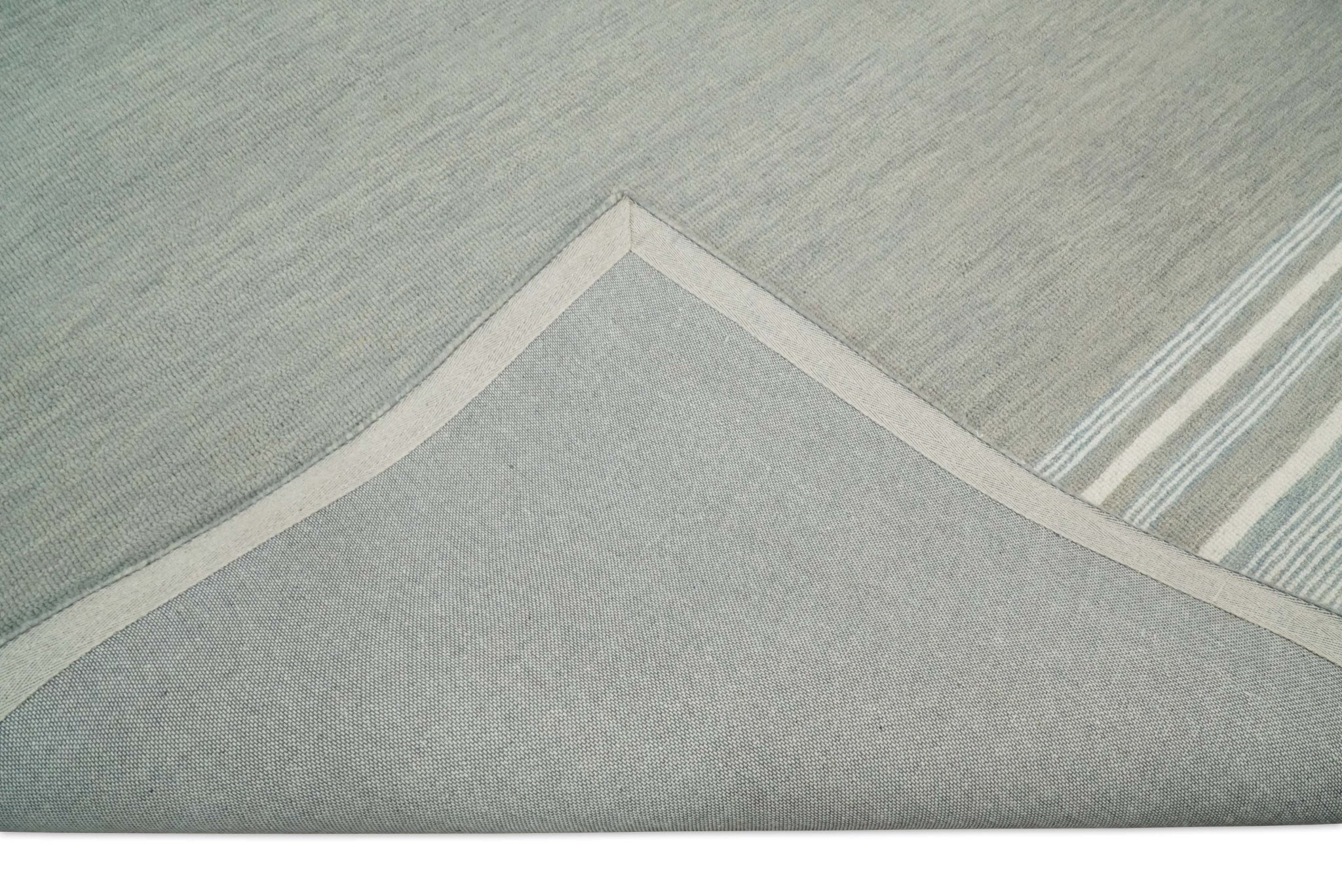 5x8 and 8x10 Hand Made Woolen Modern Stripes Ivory and Grey Area Rug | NAU003 - Image 7