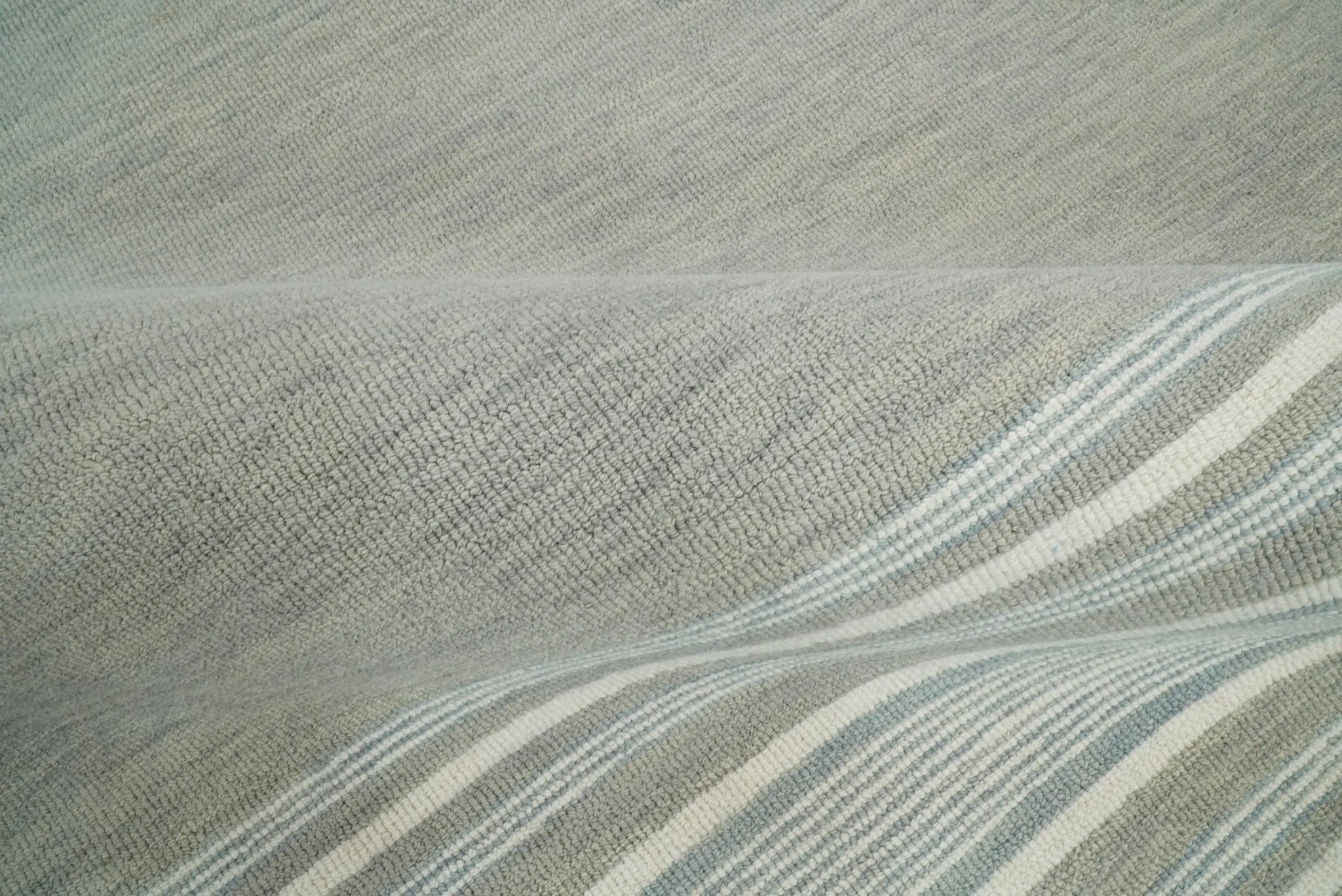 5x8 and 8x10 Hand Made Woolen Modern Stripes Ivory and Grey Area Rug | NAU003 - Image 8