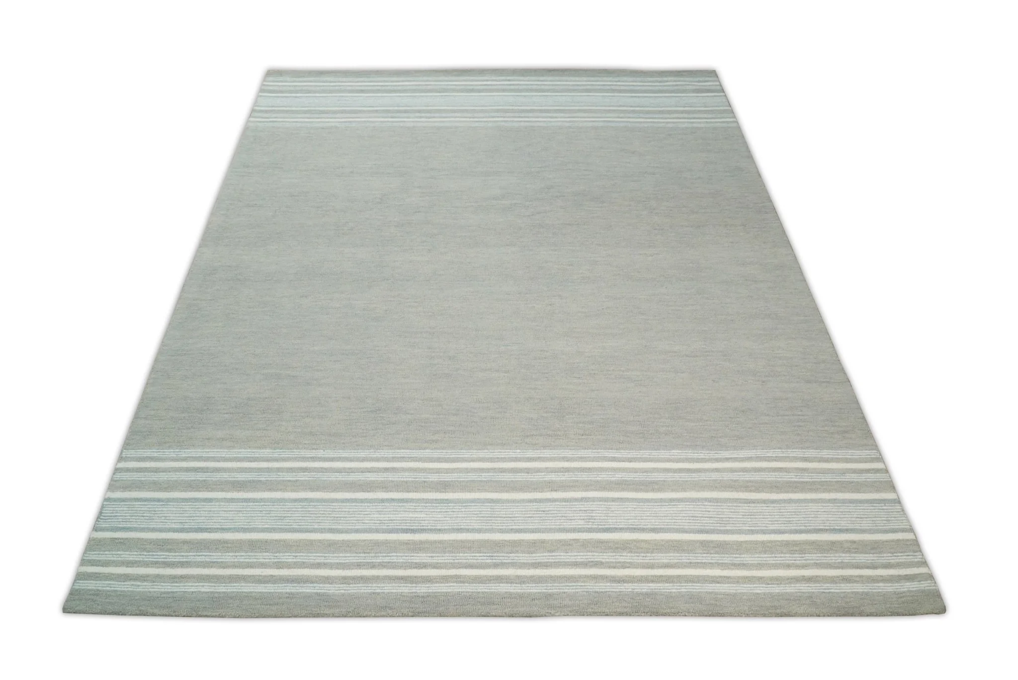 5x8 and 8x10 Hand Made Woolen Modern Stripes Ivory and Grey Area Rug | NAU003 - Image 9
