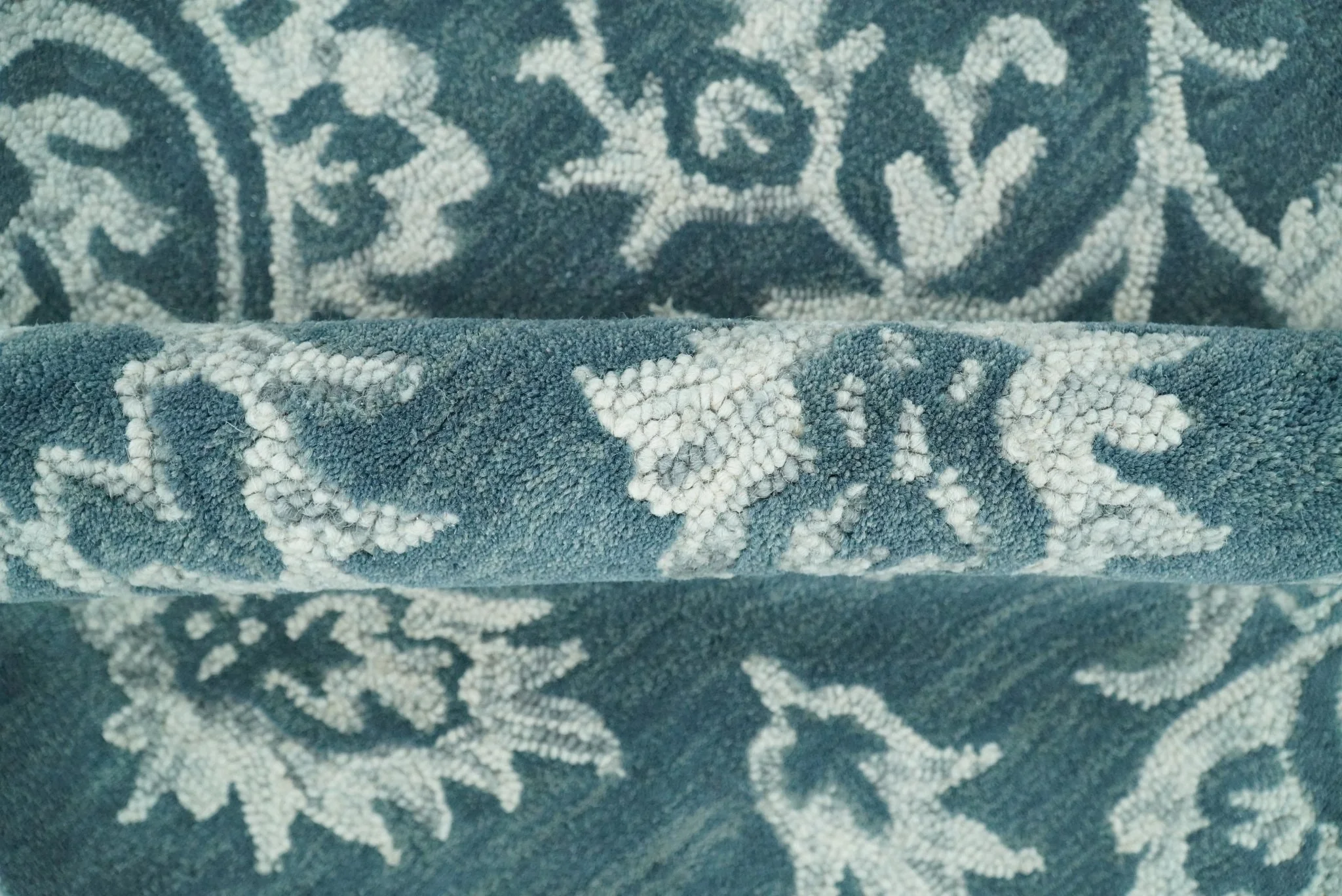 Contemporary Hand Tufted Blue and Ivory Wool Area Rug - Image 10