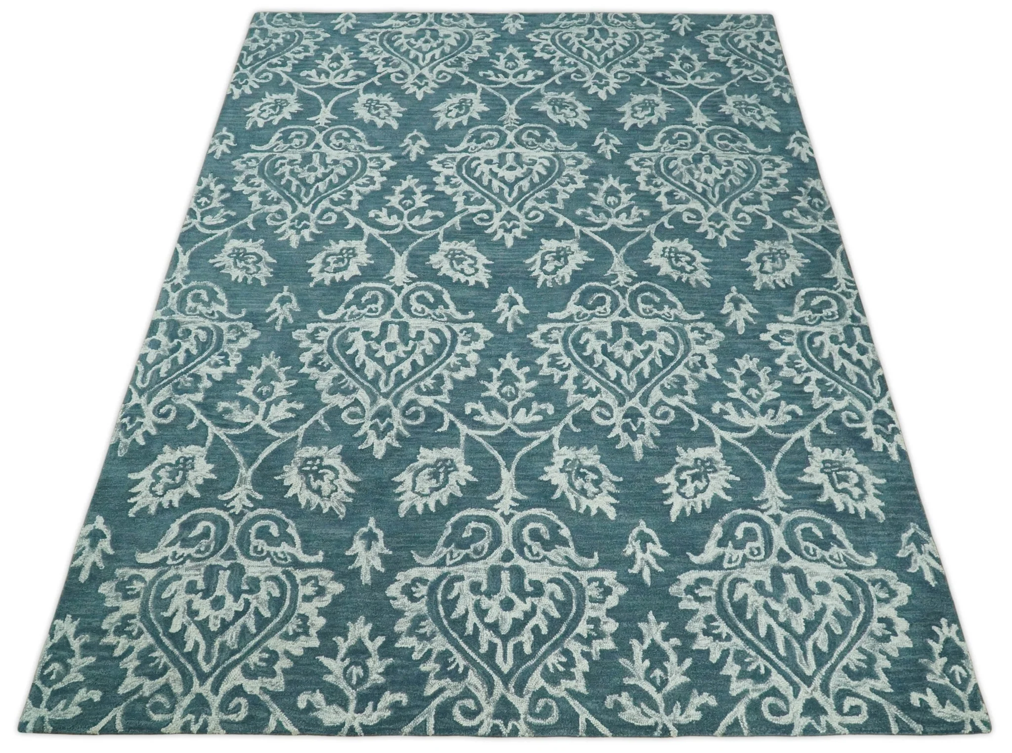 Contemporary Hand Tufted Blue and Ivory Wool Area Rug - Image 12