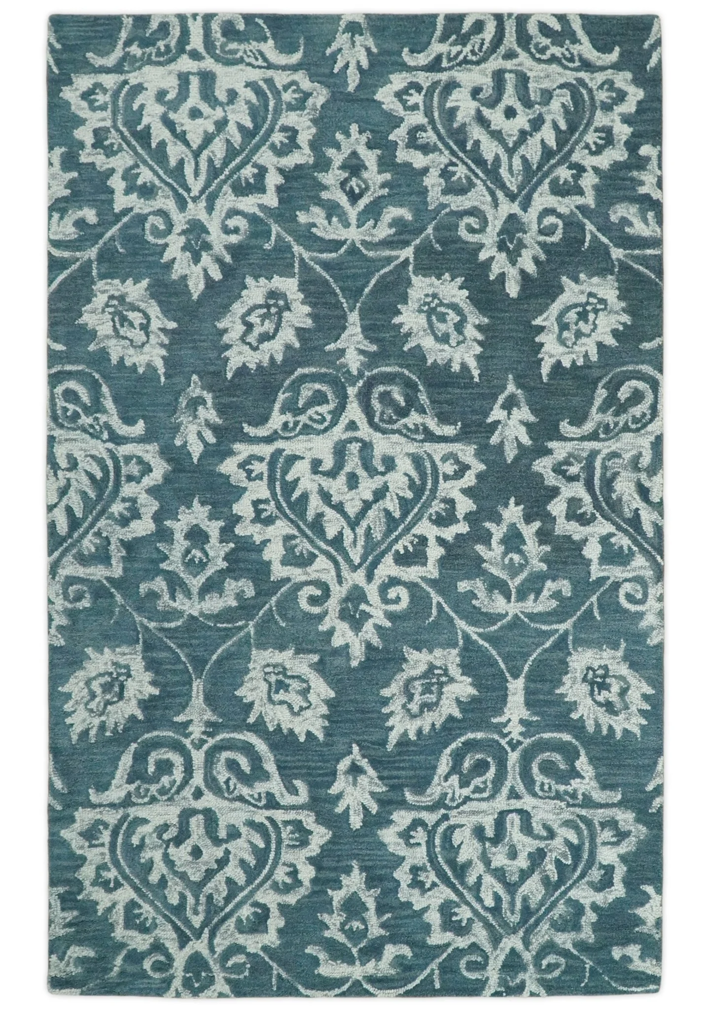 Contemporary Hand Tufted Blue and Ivory Wool Area Rug - Image 13