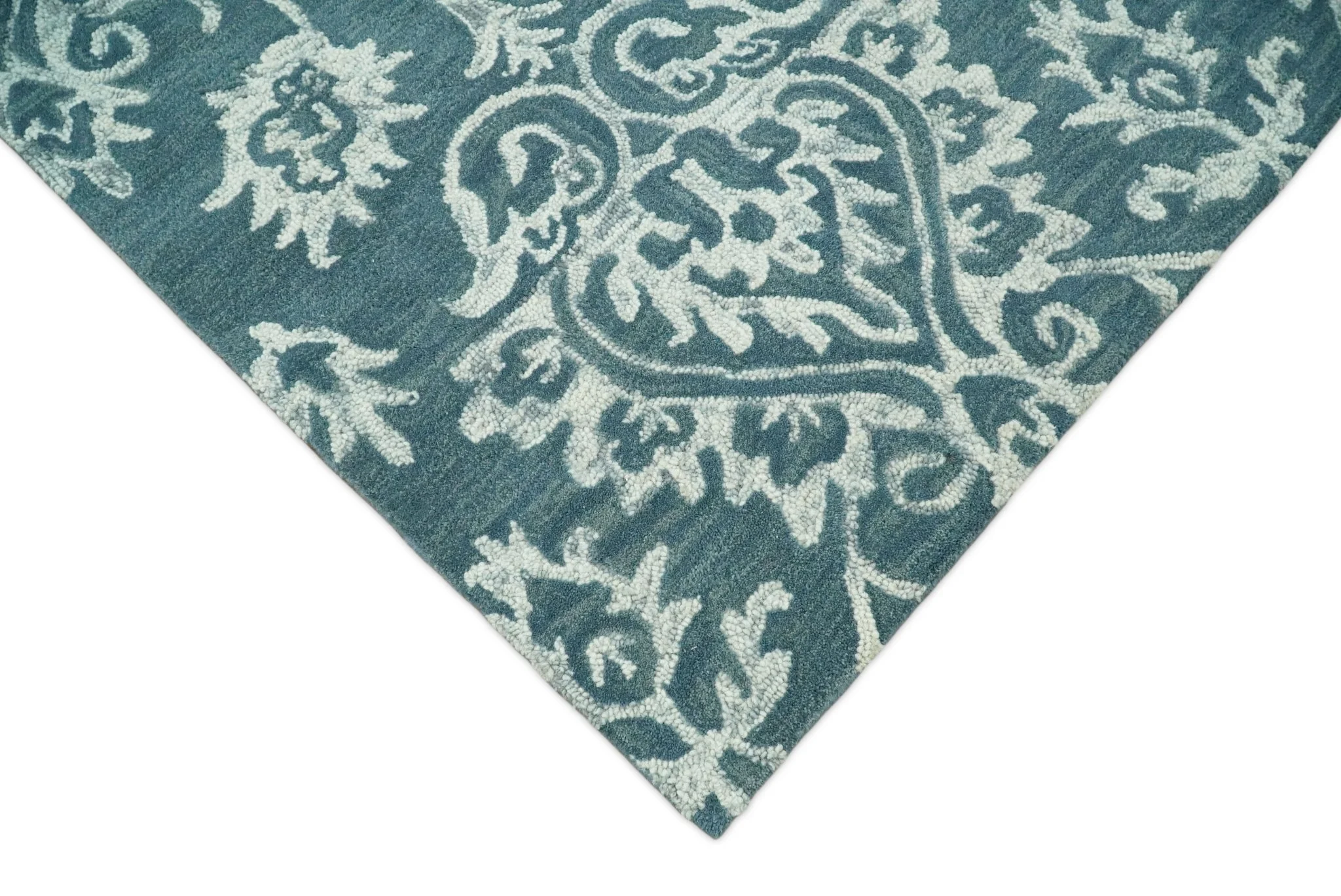 Contemporary Hand Tufted Blue and Ivory Wool Area Rug - Image 3