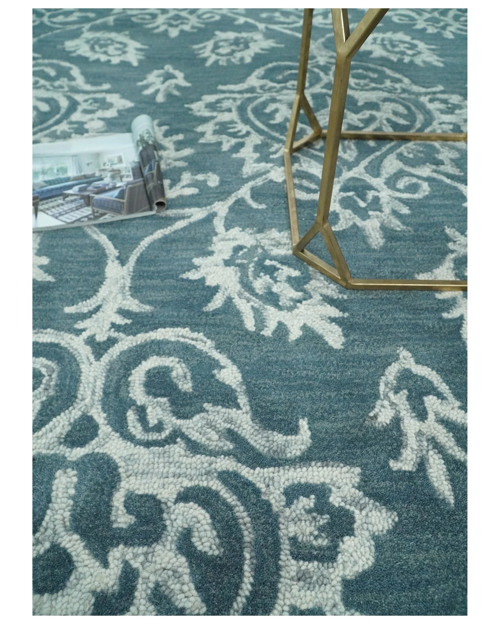 Contemporary Hand Tufted Blue and Ivory Wool Area Rug - Image 6