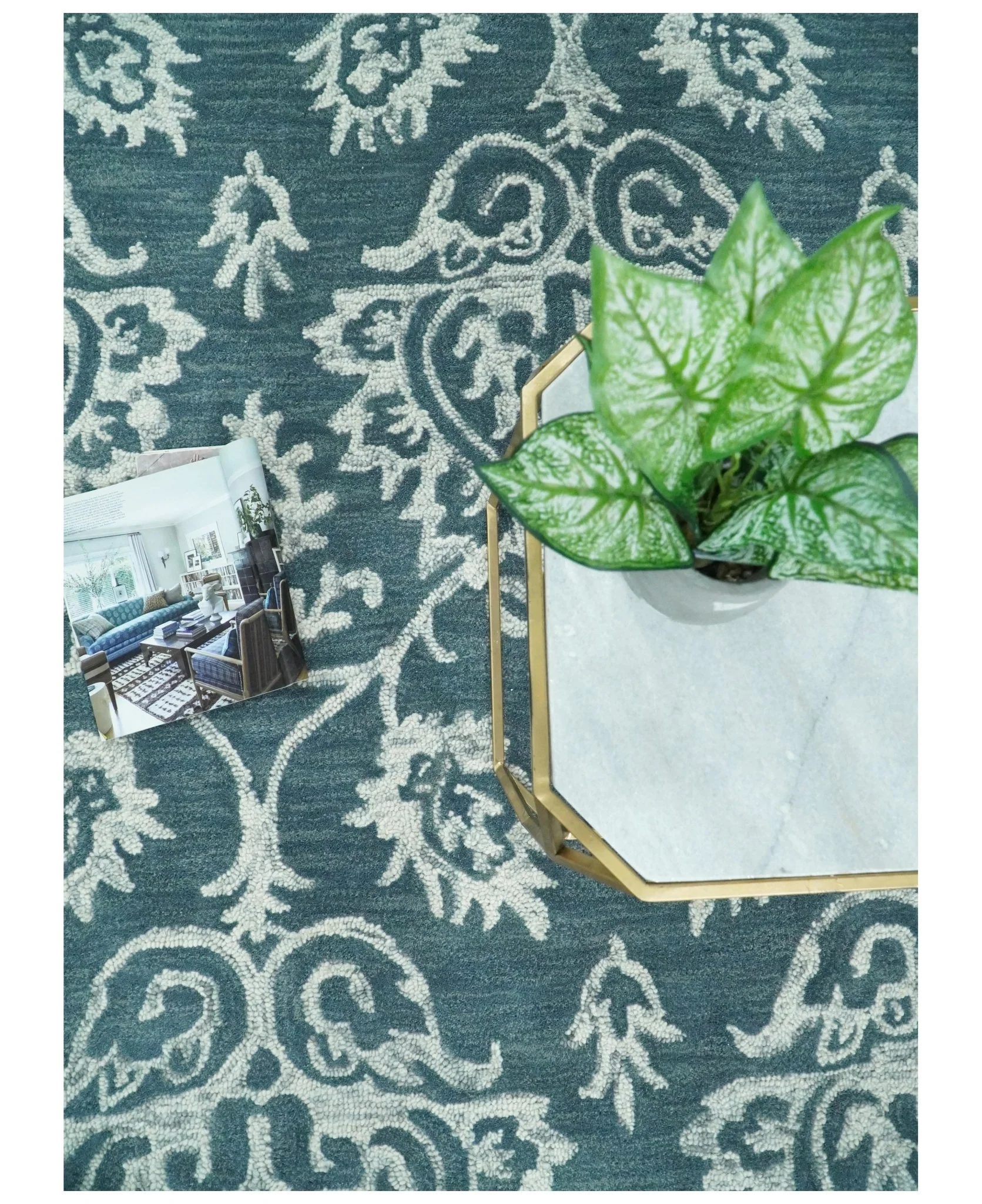 Contemporary Hand Tufted Blue and Ivory Wool Area Rug - Image 7